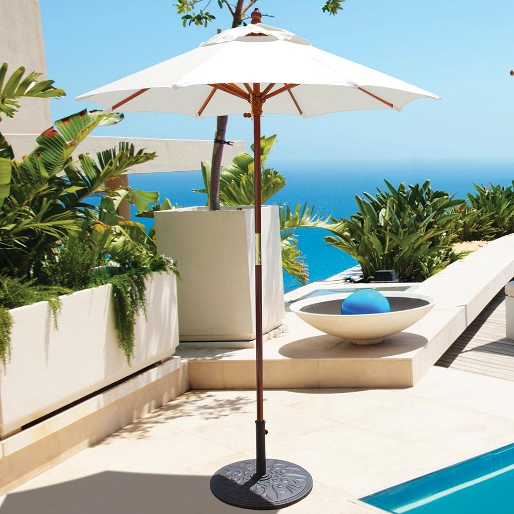 Galtech 6 Ft. Octagonal Patio Umbrella W/ Manual Lift - Lifestyle View - Shown With Natural Sunbrella Fabric (Umbrella Base Not Included) thumbnail