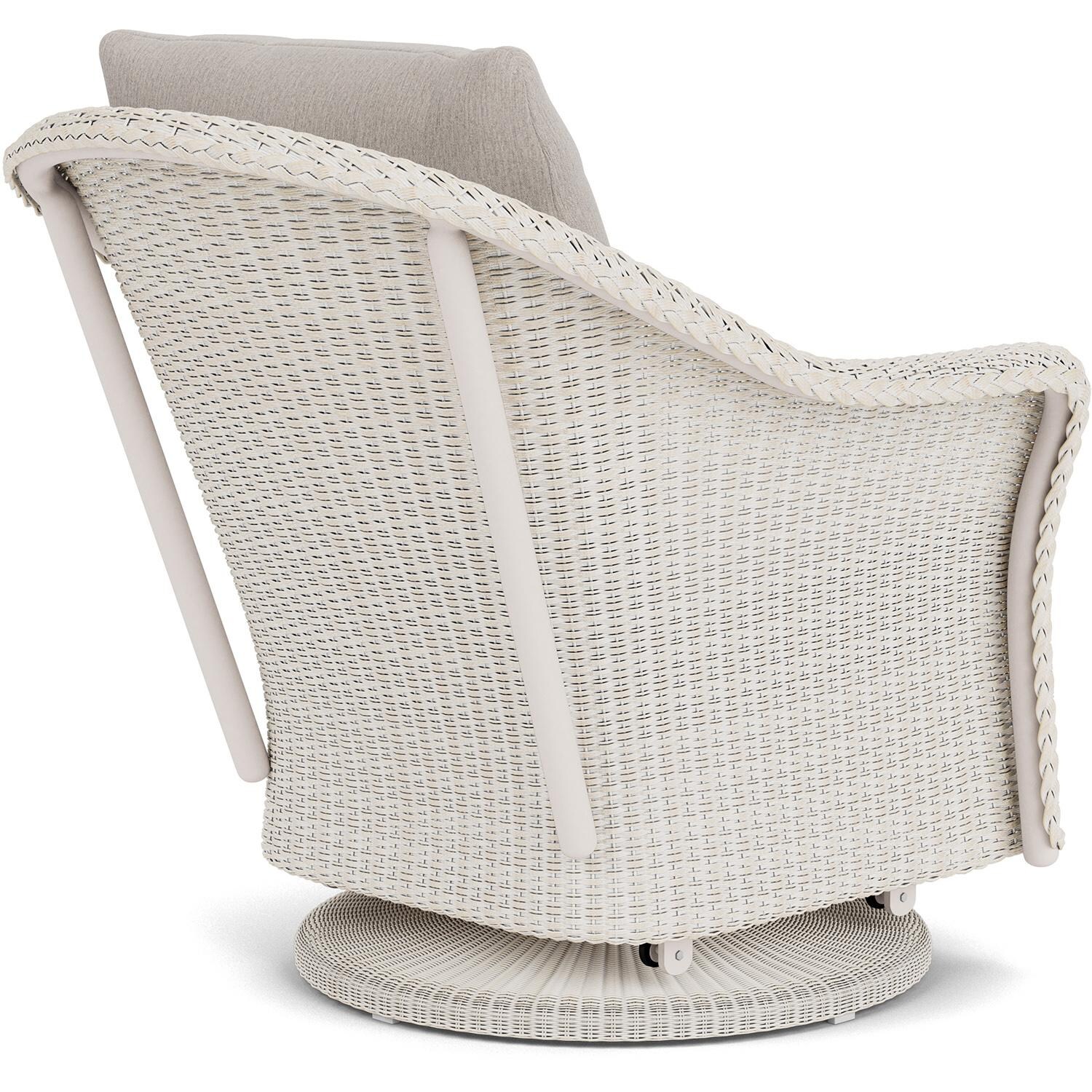 Lloyd Flanders Weekend Retreat Swivel Glider Lounge Chair in Antique White Finish W/ Remy Cloud Fabric - Back Right thumbnail