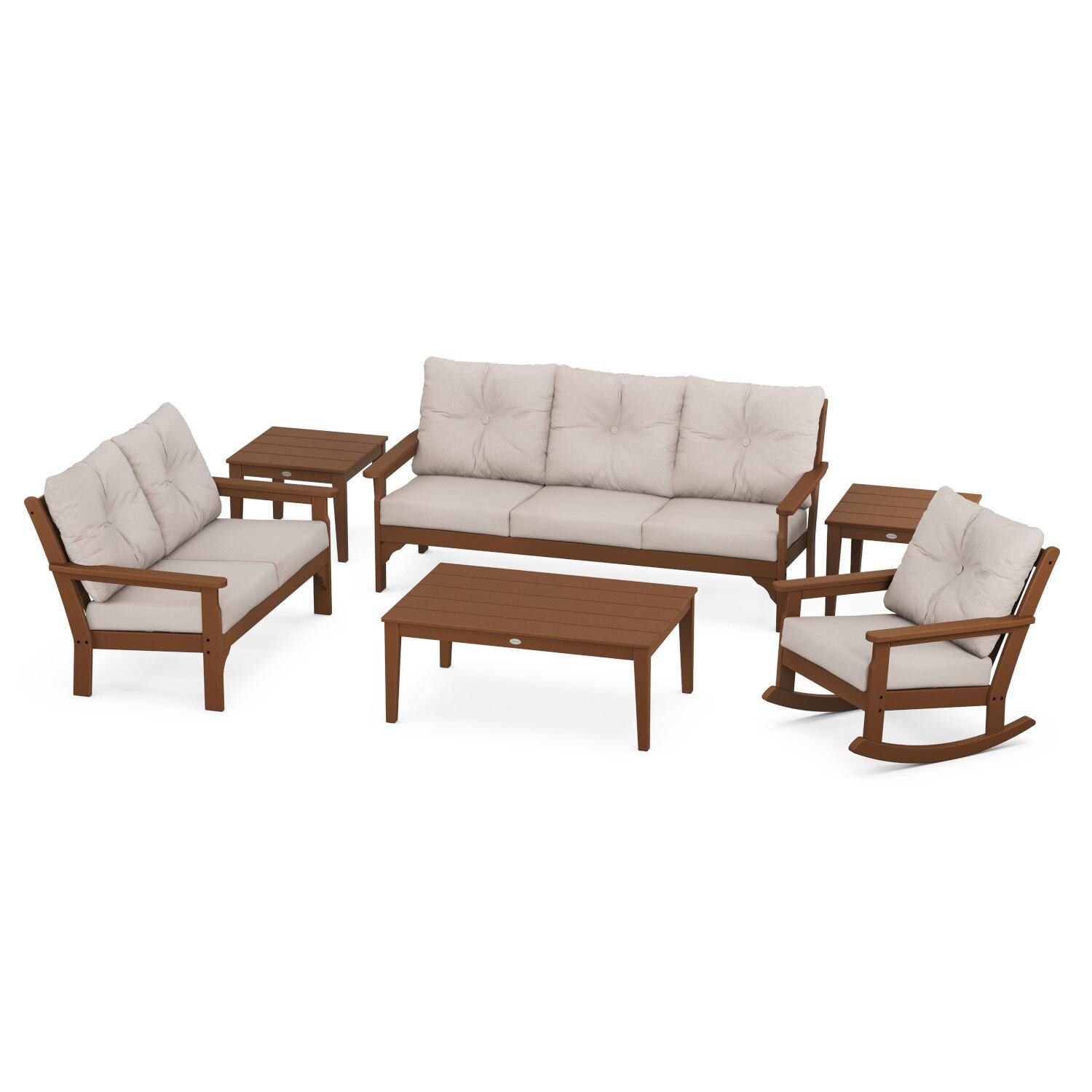 POLYWOOD Vineyard Teak & Dune Burlap 6-Piece Deep Seating Set thumbnail