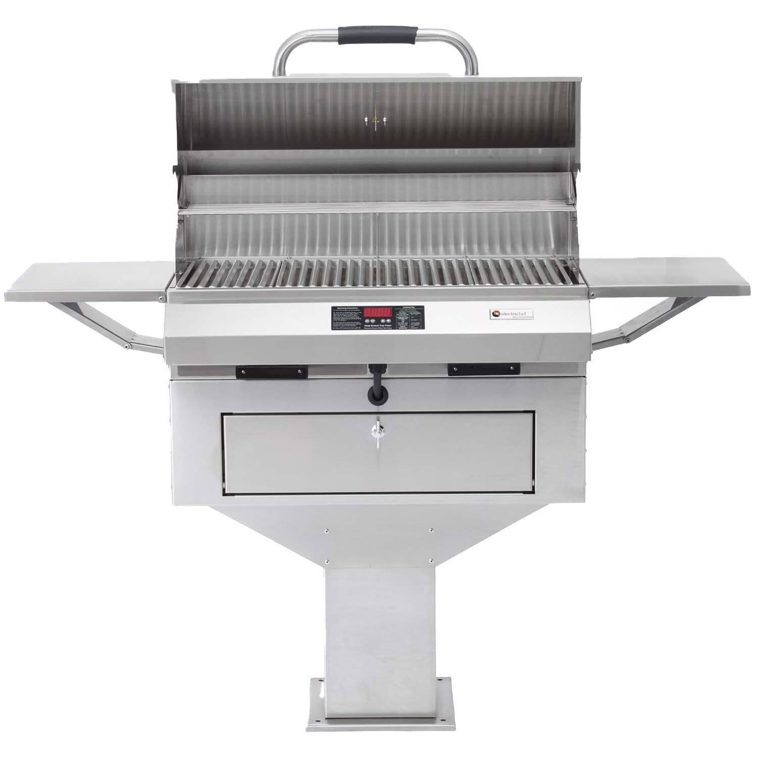 Electri-Chef 4400-EC-448-PB-S-32 4400 Series 32-Inch Pedestal Base Electric Grill w/ Single Temp. Control - Lid Open Front - White Background thumbnail