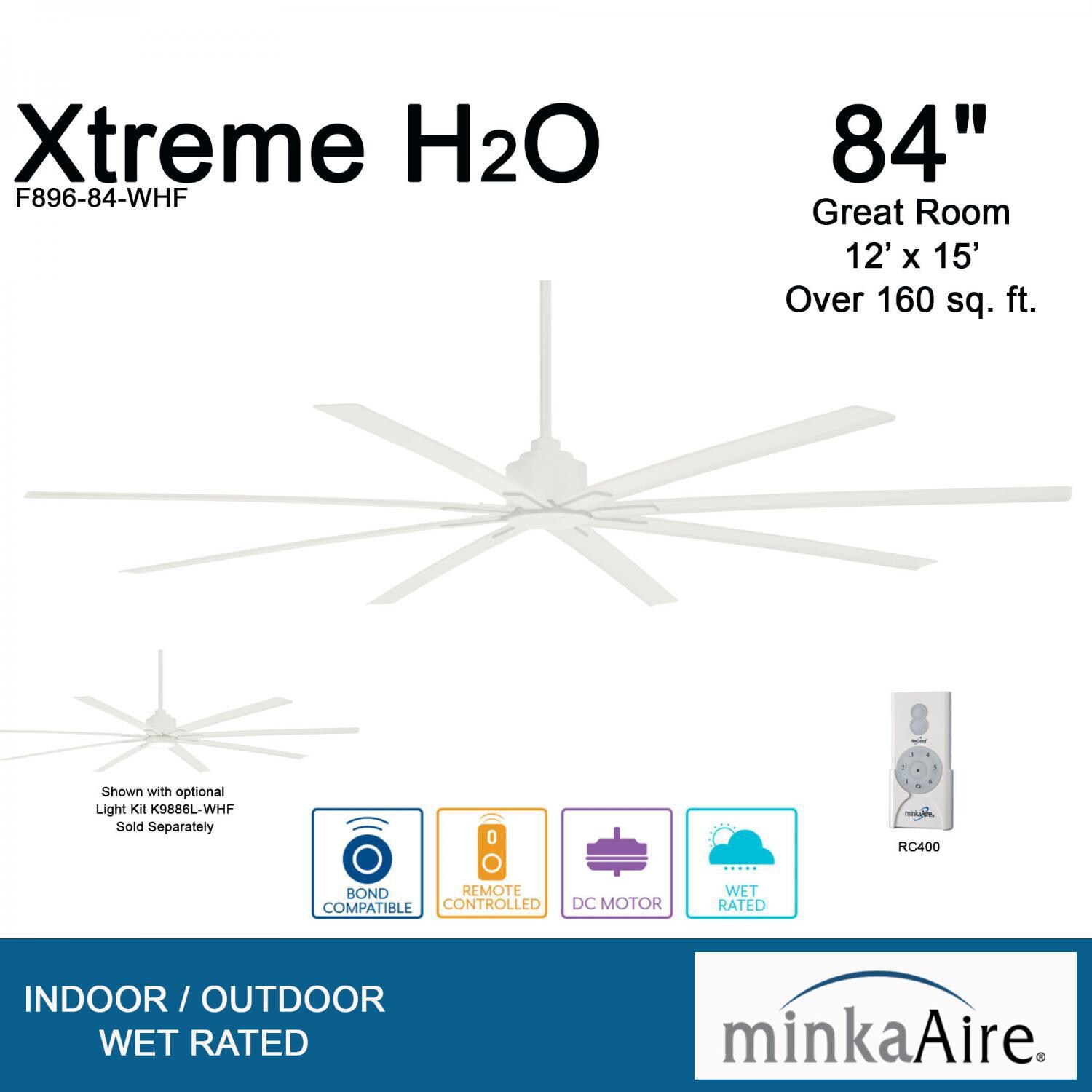 Minka-Aire F896-84-WHF Xtreme H2O 84-Inch 8-Blade Ceiling Fan in Flat White Finish w/ Flat White Blades - Overview thumbnail