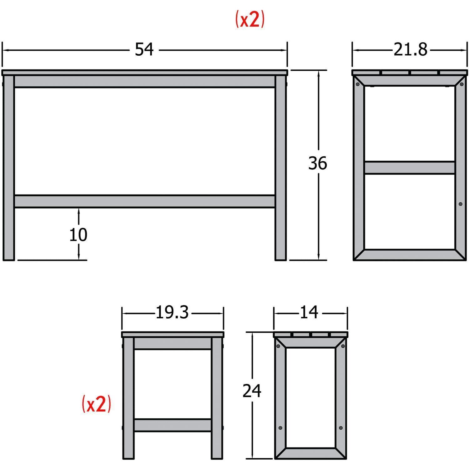Lakeview Audubon 6 Pc Recycled Plastic Counter Height Balcony Dining Bar Set in Coastal Teak - Line Drawing - Dimensional thumbnail