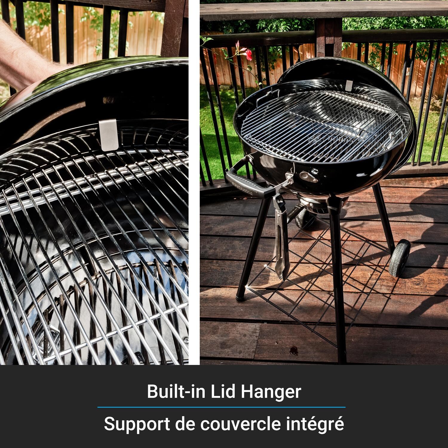 Broil King 401110B Kettle 22 1/2-in Crown Charcoal Grill - Black - Built-In Lid Hanger - Detail thumbnail