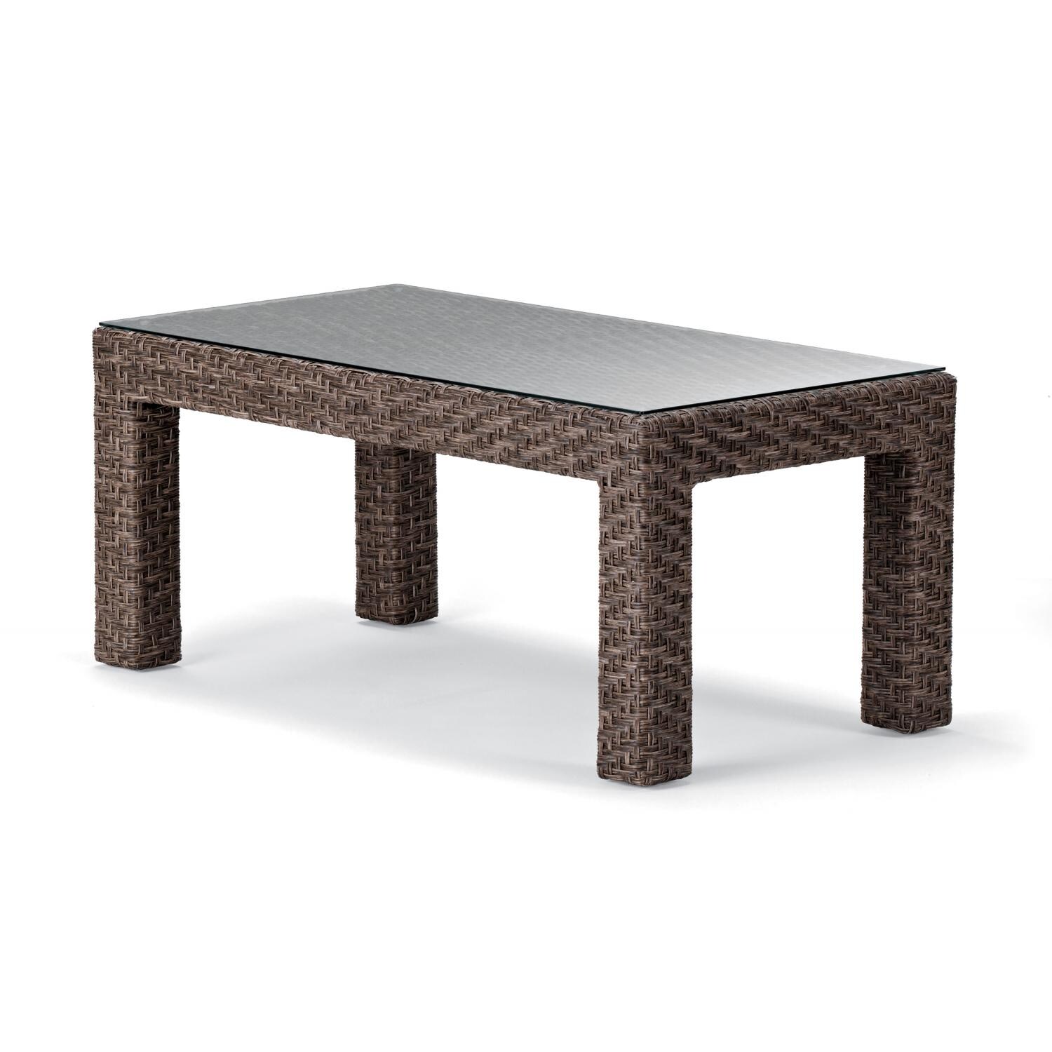 Lake Shore Wicker 42 X 22 Inch Rectangular Patio Coffee Table With Tempered Glass Top By Telescope Casual - Driftwood