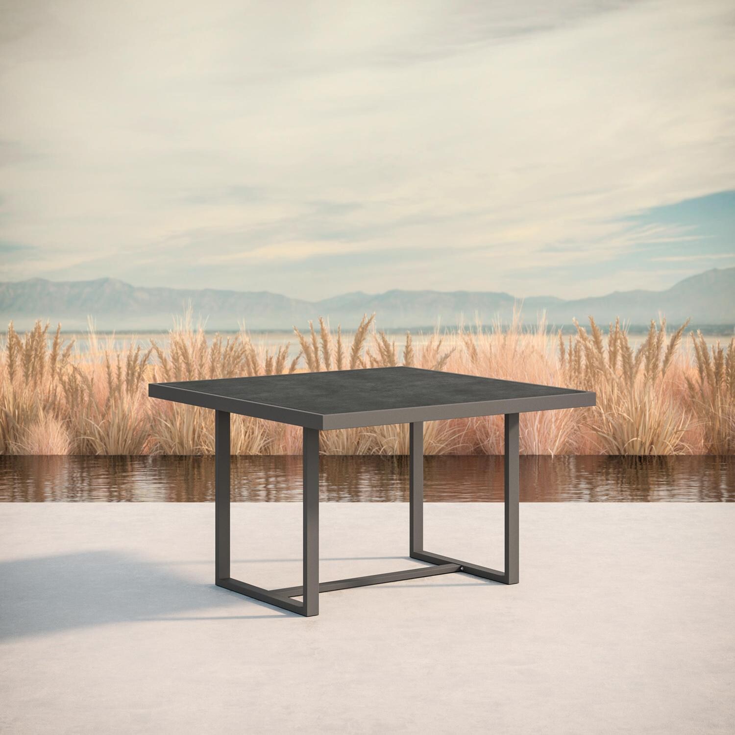 Pavia 48 Inch Charcoal Aluminum Dining Table W/ Micron Dekton Top By Azzurro Living