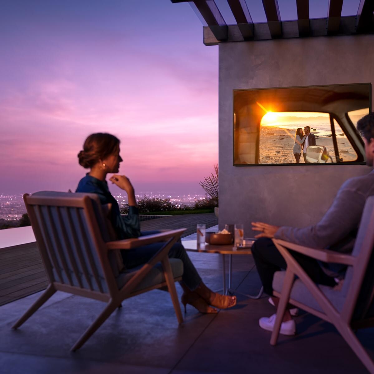 Samsung QN75LST9TAFXZA The Terrace 75 Inch Full Sun Smart TV - Evening At Home - Lifestyle thumbnail