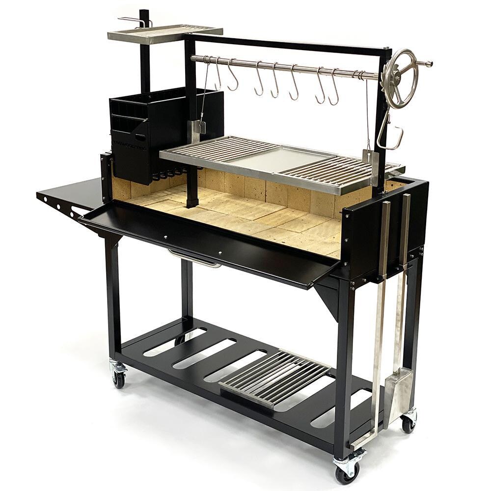 Tagwood BBQ BBQ03SIF Fully Assembled Argentine Santa Maria Wood Fire & Charcoal Grill - Front Door Open & Interchangeable Griddle Installed thumbnail