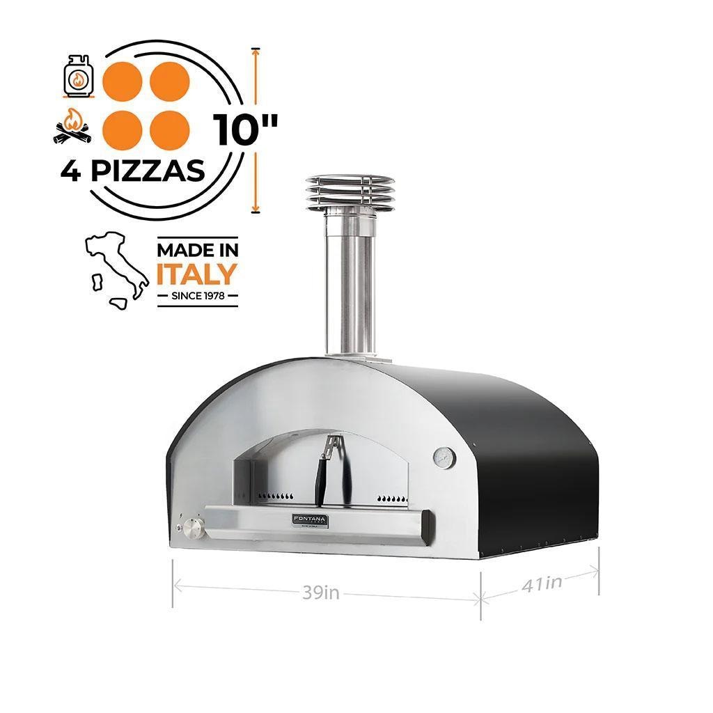 Fontana Forni FTROM-H-A + FTCART-XL Roma Hybrid Pizza Oven on Cart - Anthracite - Pizza Count - Dimensional thumbnail