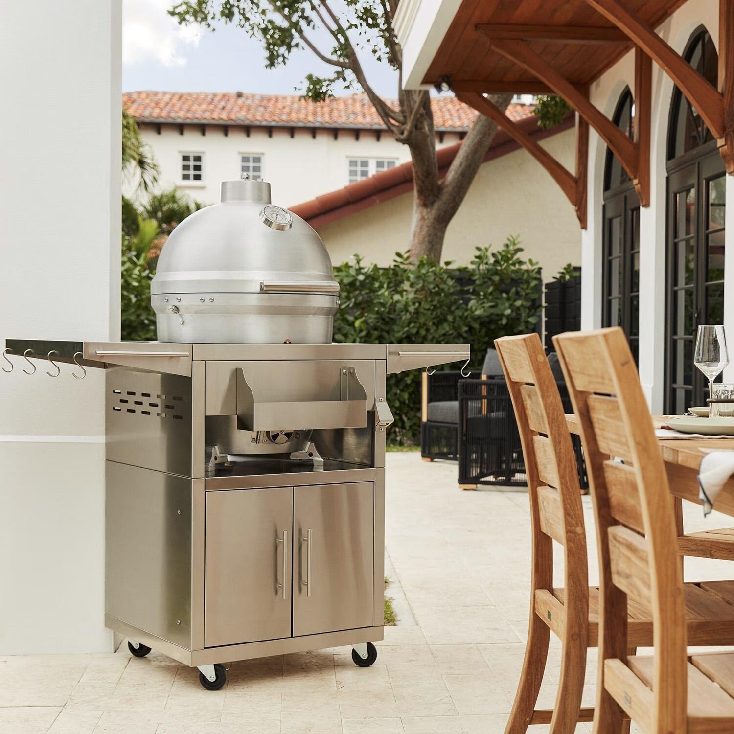 Blaze BLZ-20-KAMADO 20-Inch Cast Aluminum Kamado Grill on Stainless Steel Cart - Lifestyle thumbnail