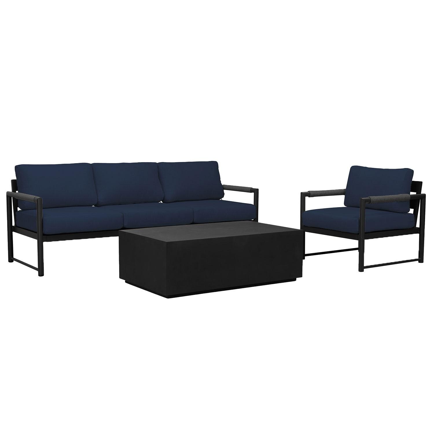 Lakeview AVEBAY-BK-CO-SET130-IN Avenue Bay Black/Carbon 3 Pc Sofa Set - Spectrum Indigo - Angled - White Background thumbnail
