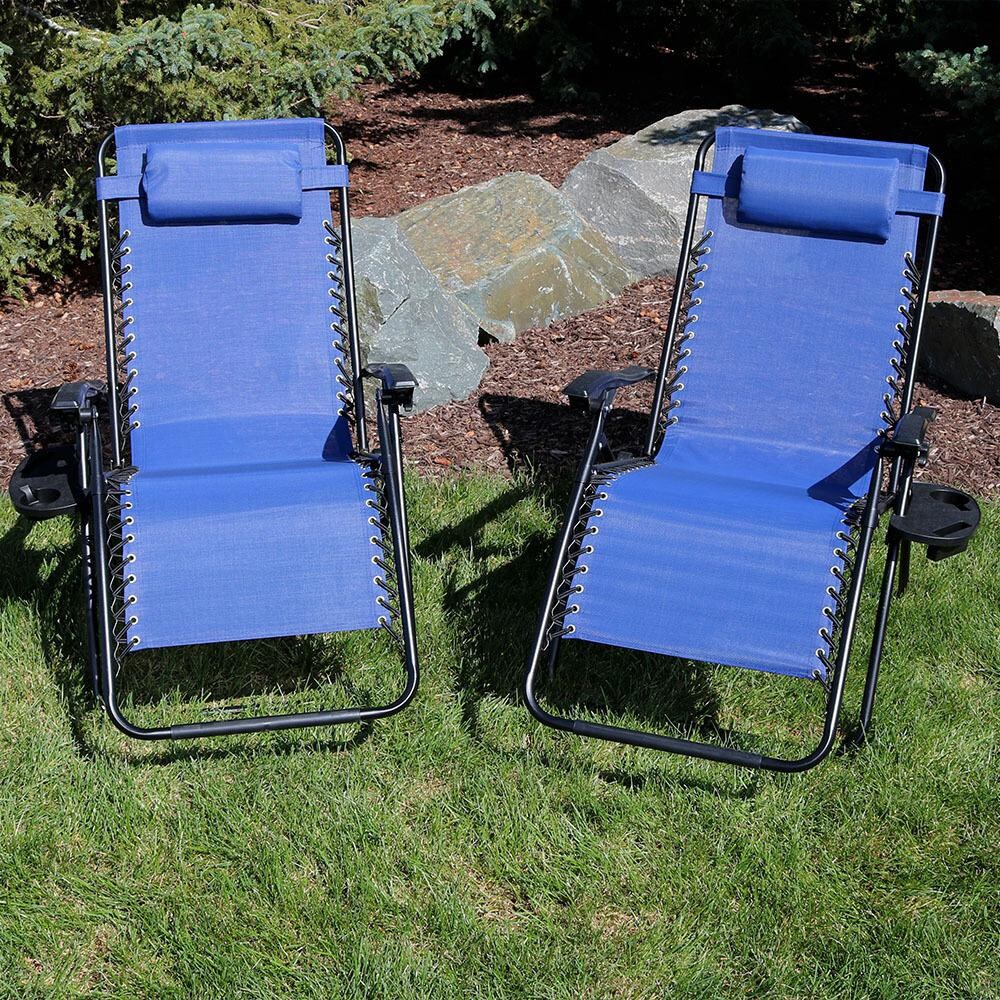 Sunnydaze Decor Oversized Zero Gravity Lounge Chair W/ Pillow & Cup Holder - Set of 2 - Navy Blue - DL-809 image