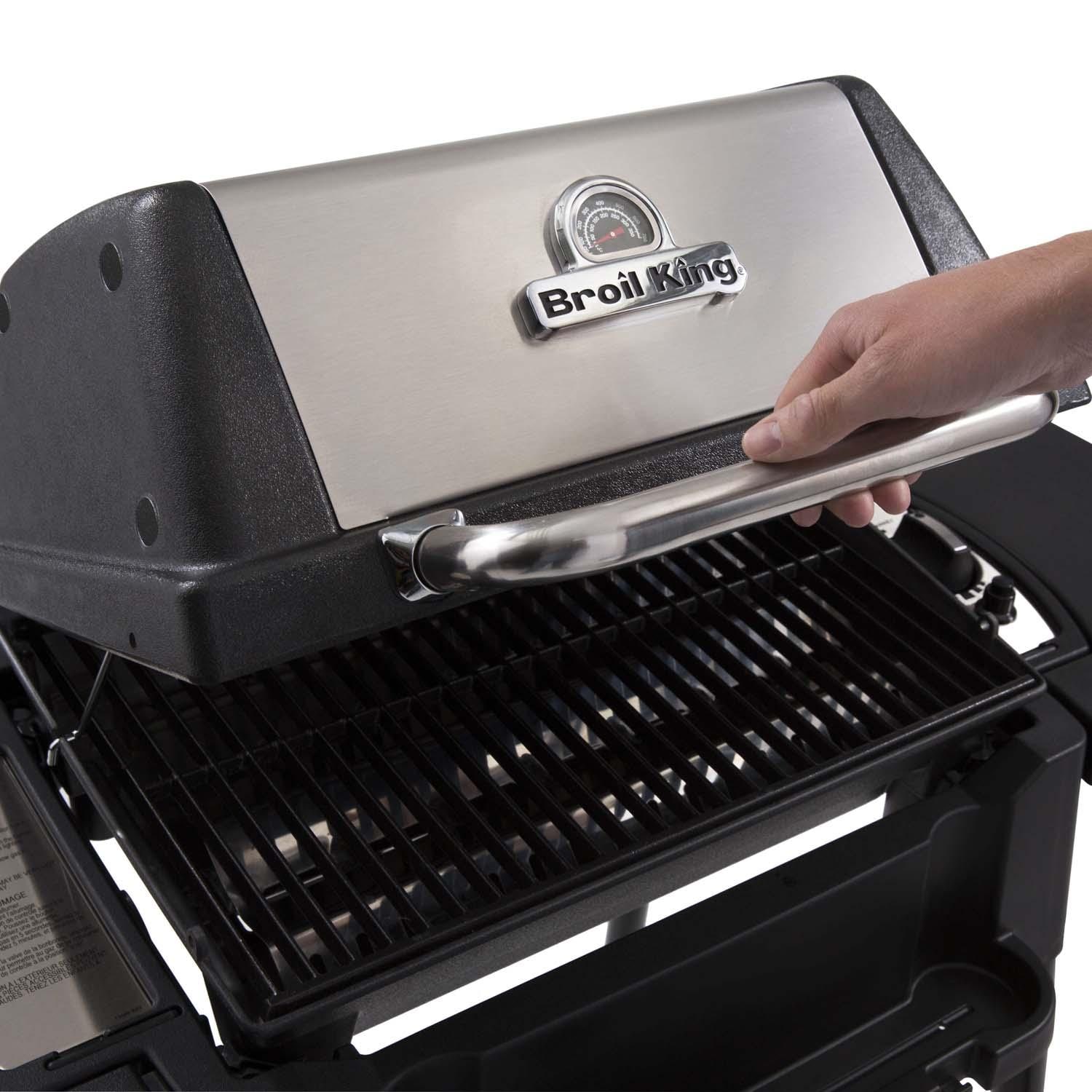Broil King Porta-Chef 120 Portable Propane Gas Grill - Lid Open Close Up - White Background thumbnail