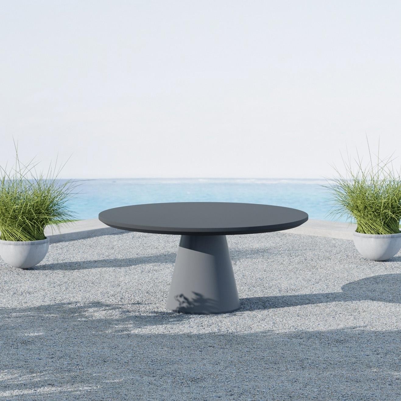 Sunset West Bazaar 63-Inch Round GFRC Patio Pedestal Dining Table - Dark Grey