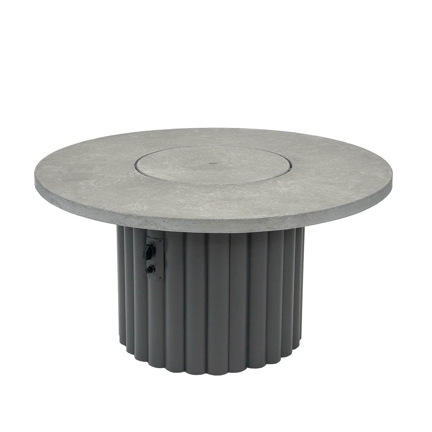 Reverie REVRCH-48-K 48-in Round Aluminum Gas Fire Pit Table w/ Relic Grey Supercast Top & Charcoal Base - Cover On - White Background thumbnail