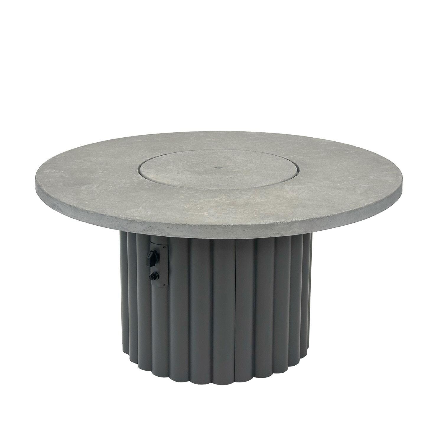 Reverie REVRCH-48-K 48-in Round Aluminum Gas Fire Pit Table w/ Relic Grey Supercast Top & Charcoal Base - Cover On - White Background thumbnail
