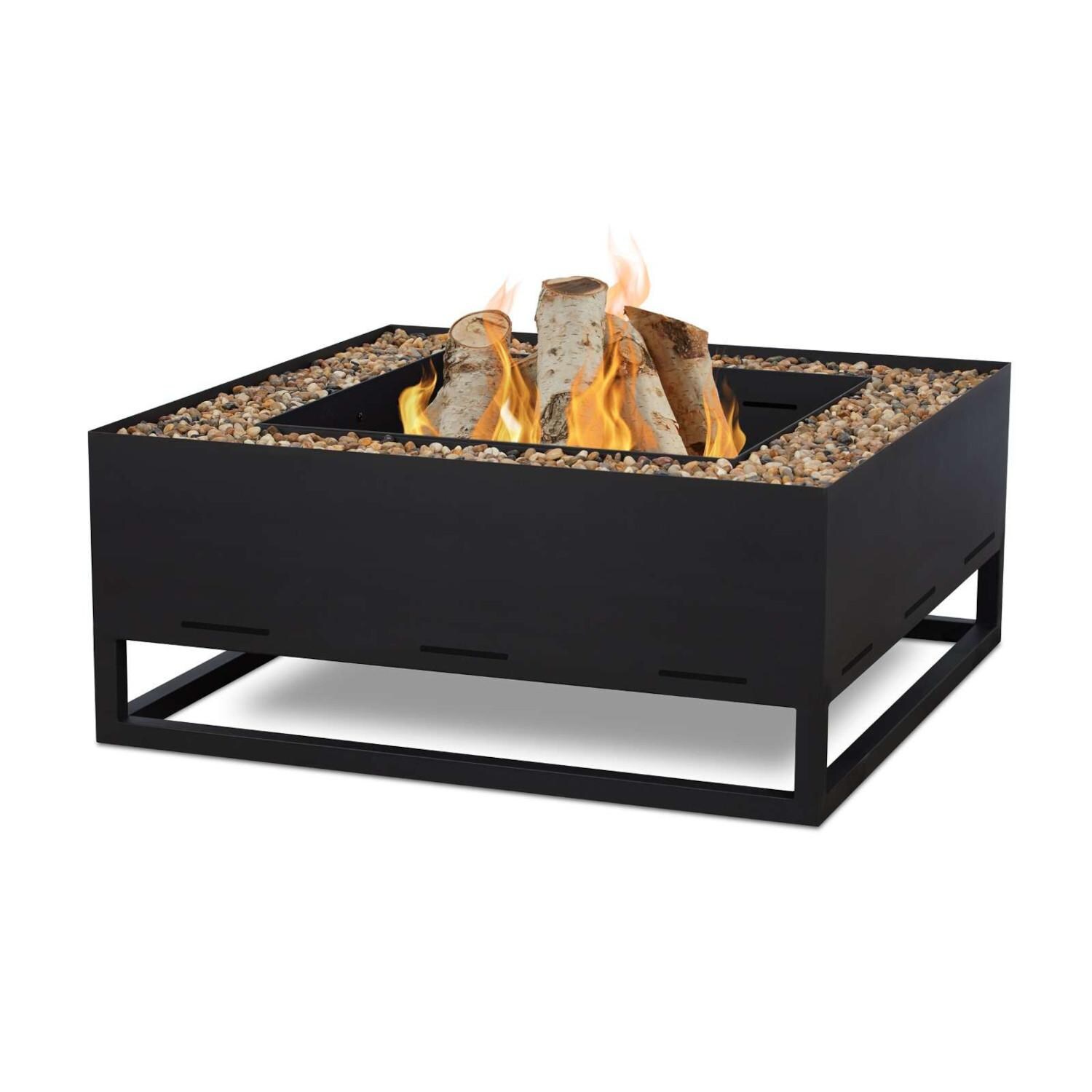 Lakeview SC965BLK Cannebelle 36-Inch Square Wood Burning Fire Pit - Black - Lit thumbnail