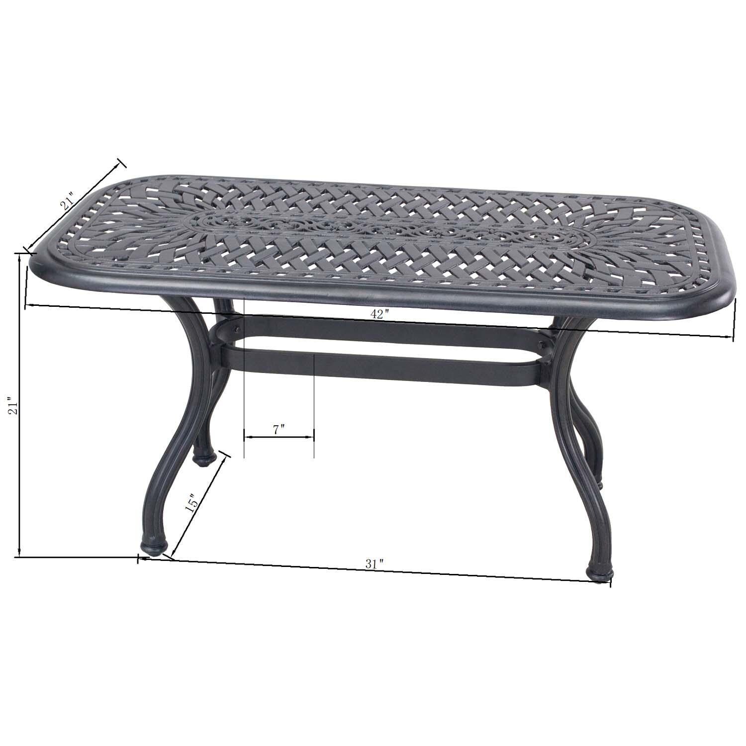 Darlee Santa Barbara 6 Pc Cast Aluminum Seating Set w/ Series 60 Tables - Coffee Table - Dimensional thumbnail