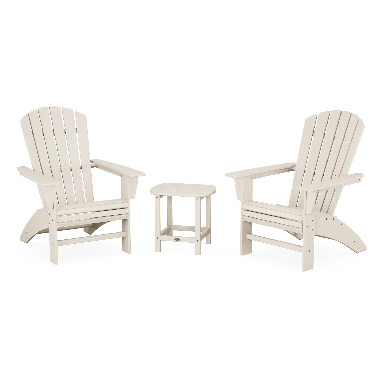 Nautical 3 Pc Recycled Plastic Seating Set w/ Curveback Chairs in Sand by POLYWOOD