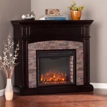 Southern Enterprises Grantham 45-Inch Corner Convertible Electric Fireplace Mantel Package - Ebony W/ Black River Faux Stone - FE9359