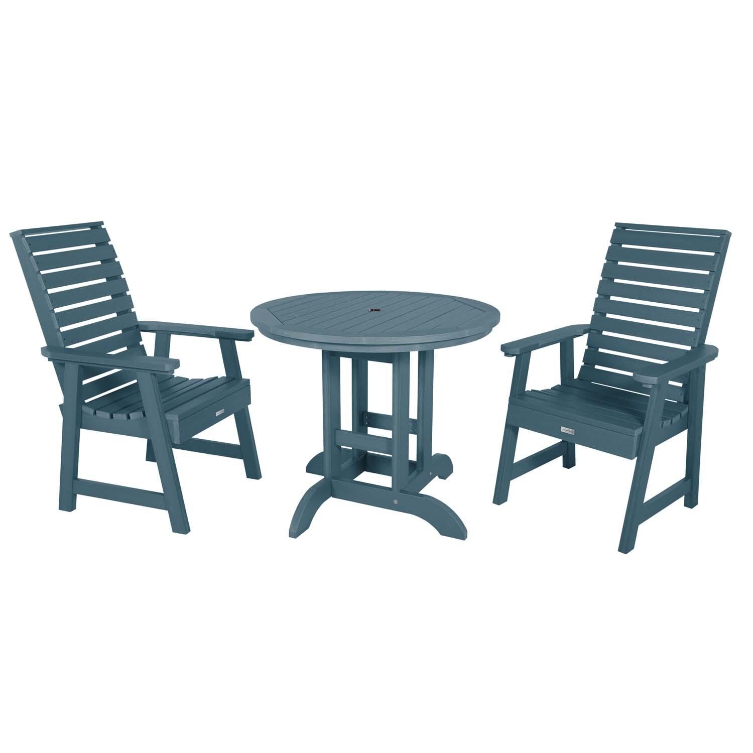 Elm Pointe 3 Pc Recycled Plastic Round Dining Set in Nantucket Blue By Lakeview Outdoor Designs - White Background thumbnail