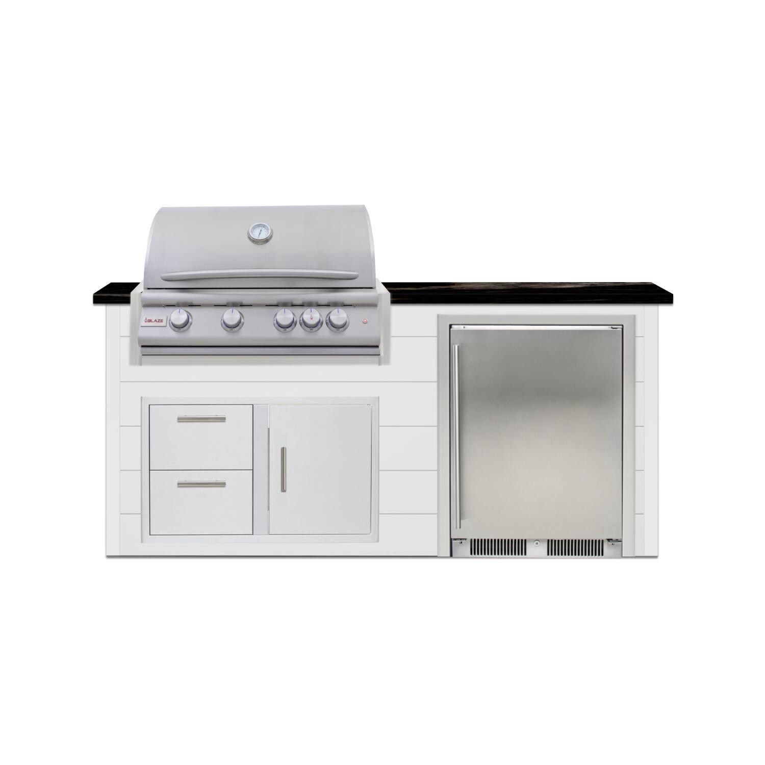 BBQGuys Signature 6 Ft Grill Island w/ 32-in Propane Blaze LTE+ Grill, Refrigerator & Door & Drawer | Crystal White w/ Nero Mist Granite - Front - White Background thumbnail