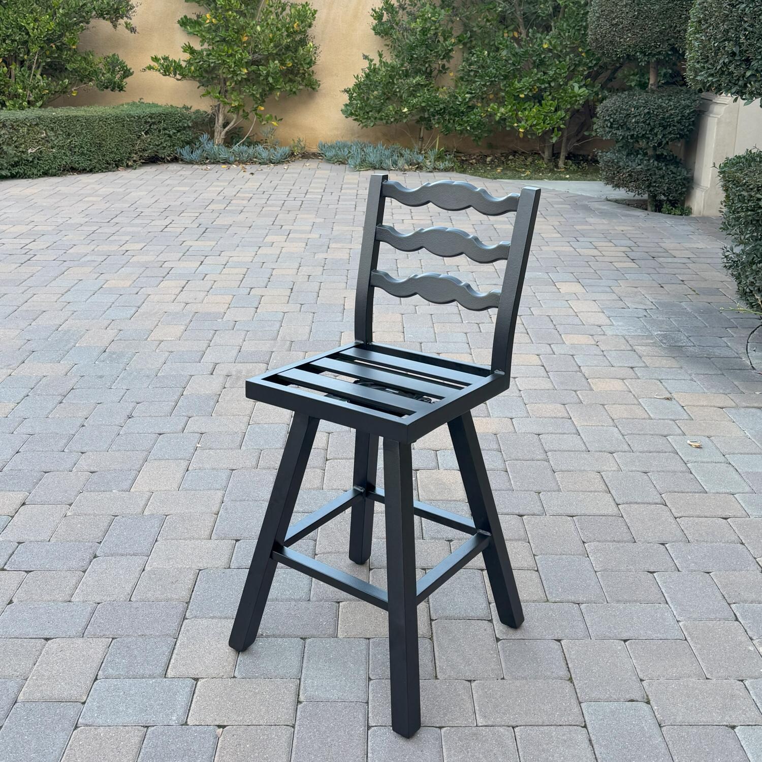 Aspen Aluminum 3 Pc Patio Bar Set w/ 30-in Round Counter Height Bar Table in Beige by Darlee - Bar Stool w/ Cushion Removed - Lifestyle thumbnail