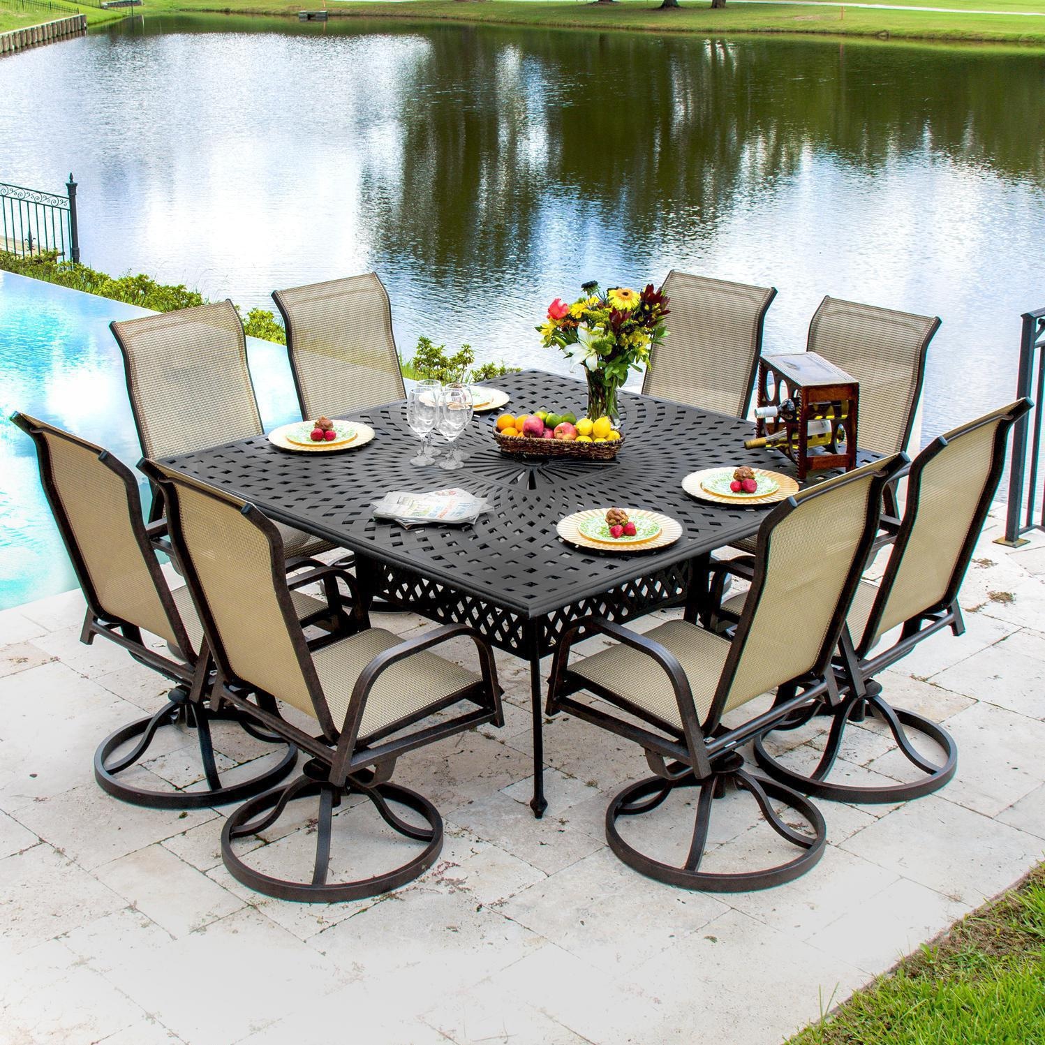 Madison Bay 9 Piece Sling Patio Dining Set With Swivel Rockers And Madison Bay 9 Piece Sling Patio Dining Set With Swivel Rockers And Square Table By Lakeview Outdoor Designs Ultimate