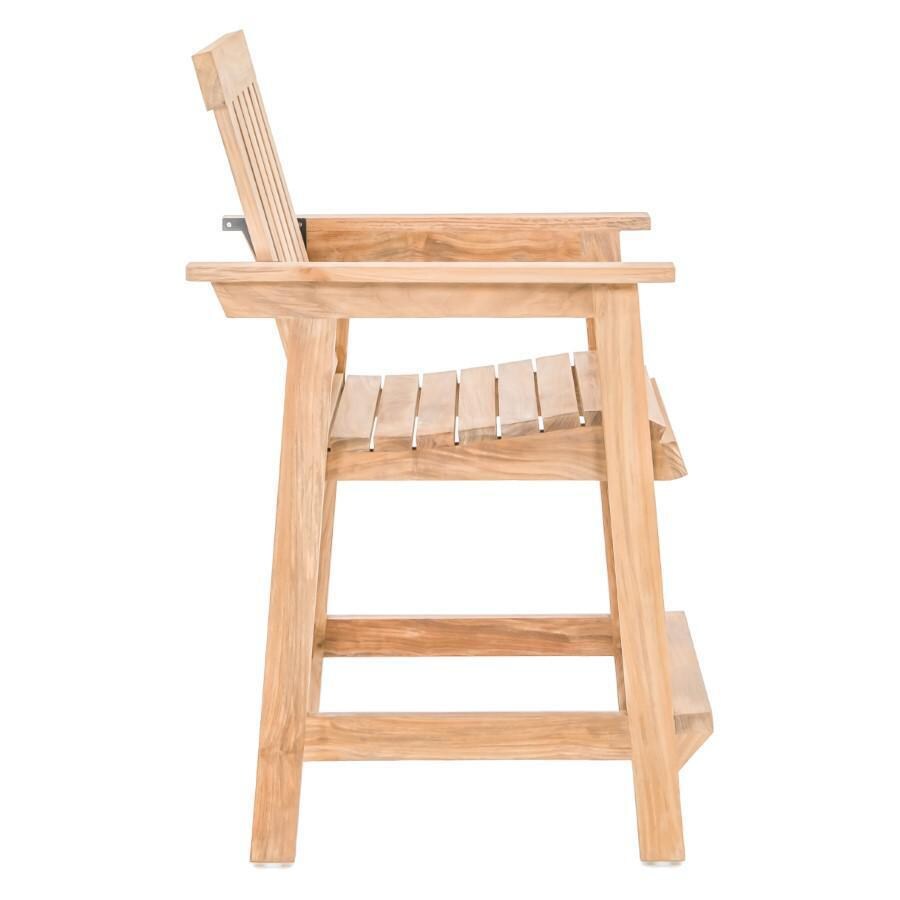 Teak + Table Monday Teak Patio Reclining Bar Stool - Side View - White Background thumbnail