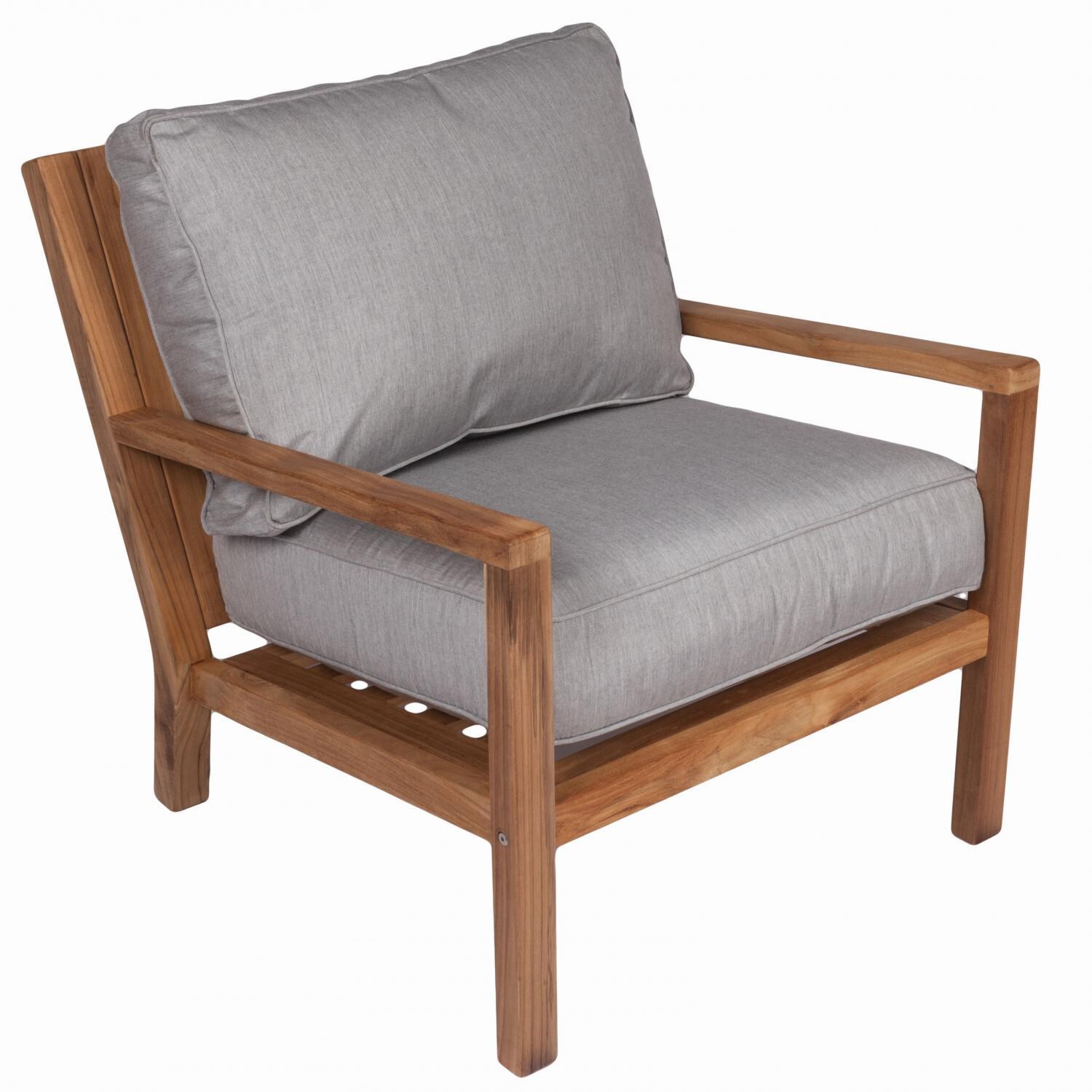 Royal Teak Collection Coastal Teak Patio Club Chair W/ Sunbrella Canvas Granite Cushions - Display - White Background thumbnail