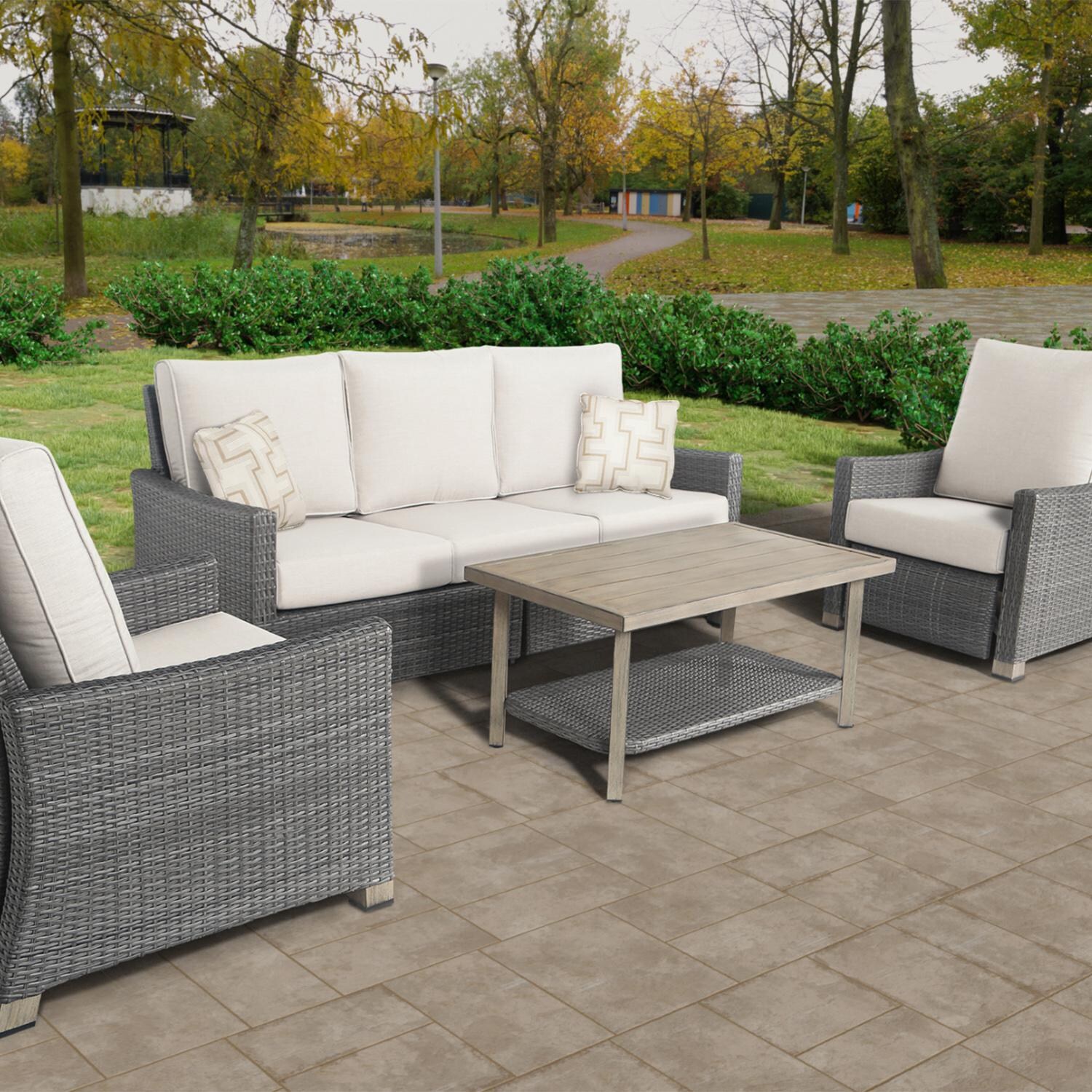 Lakeview Diamond Cay 4 Piece Wicker & Aluminum Patio Conversation Set W