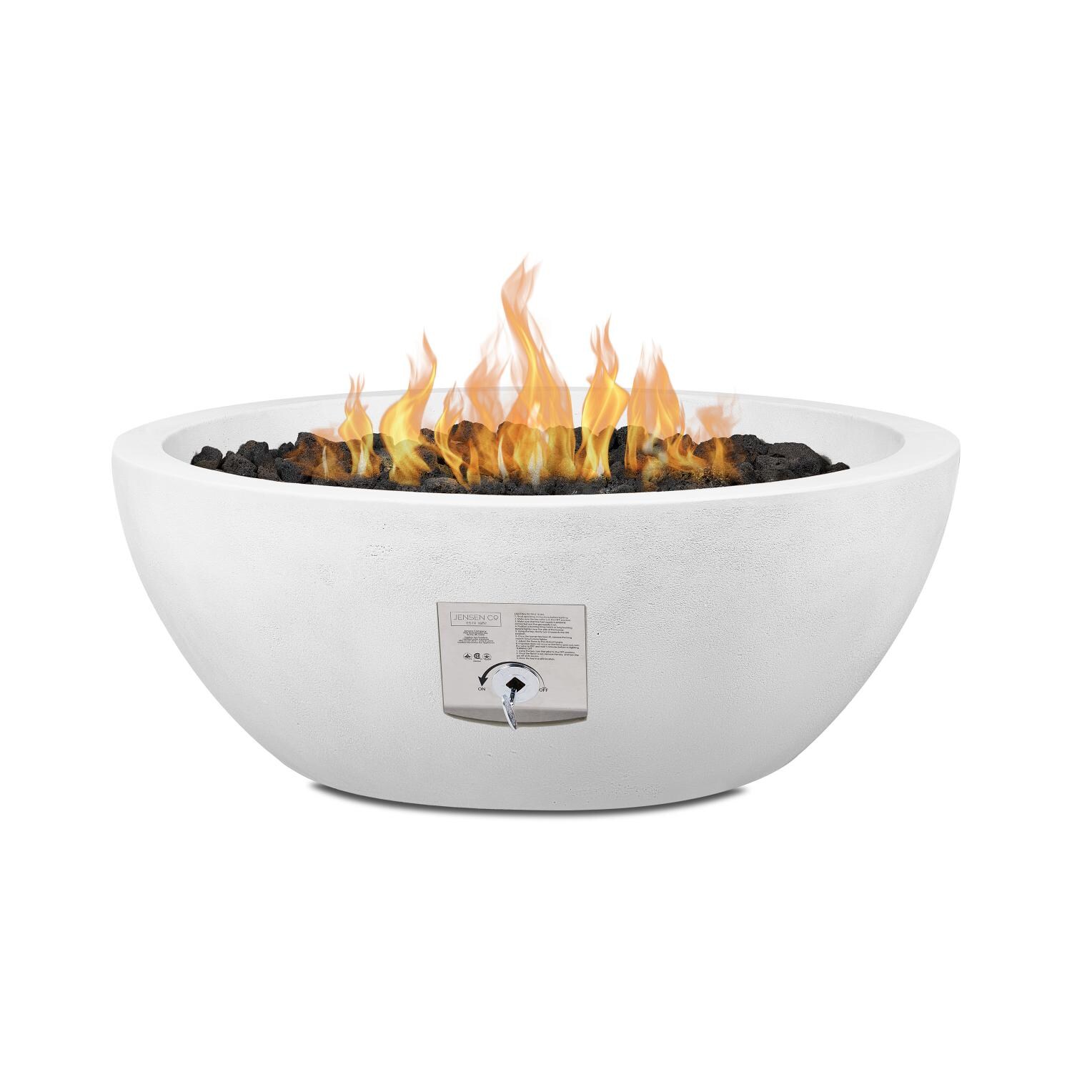 Dustyview 42-in Rectangular Concrete Natural Gas Fire Bowl in Chalk by BBQGuys Signature - Control System - White Background thumbnail