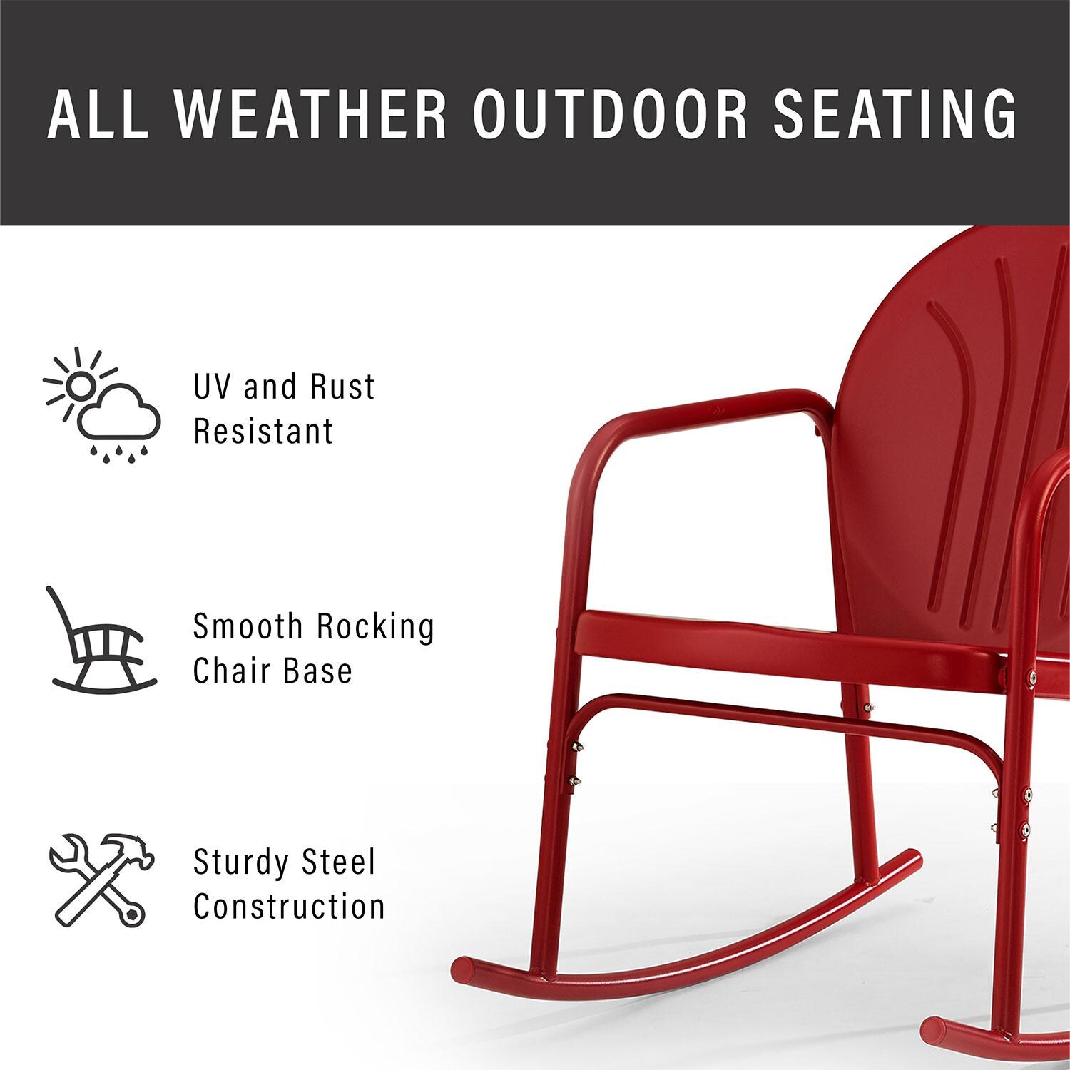 Ultimate Patio UP-32253RE 3Pc Retro Outdoor Rocking Chair Set in Red Gloss - Weather Resistant - Diagram thumbnail
