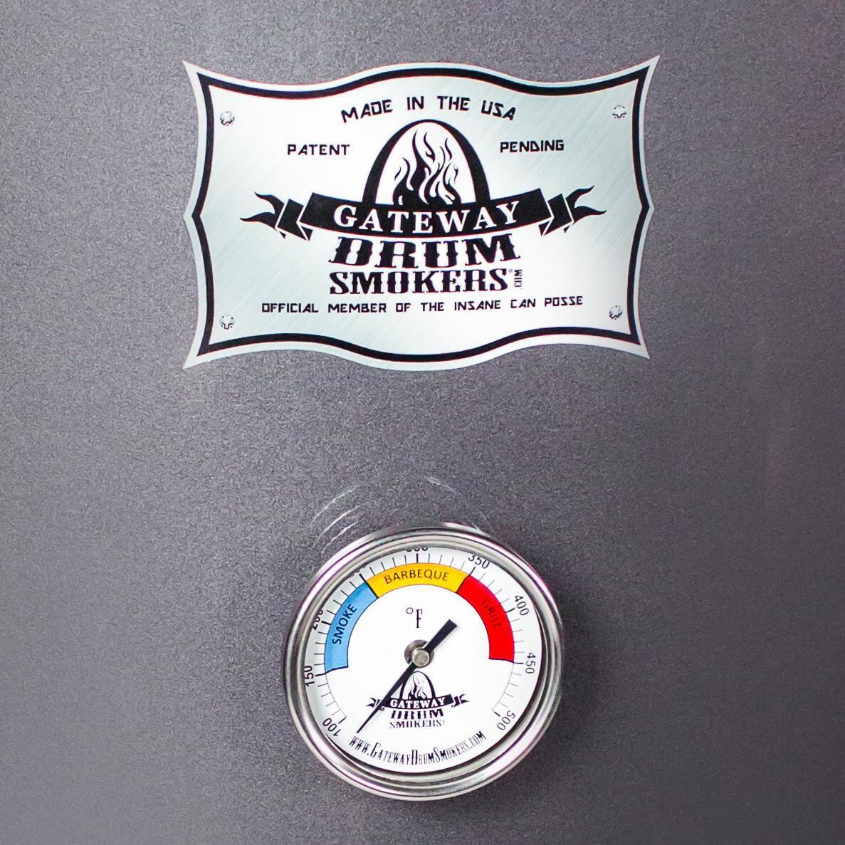 Gateway Drum Smokers 55122 55 Gallon Charcoal BBQ Smoker - Charcoal - Center-Mounted Custom Dial Thermometer thumbnail