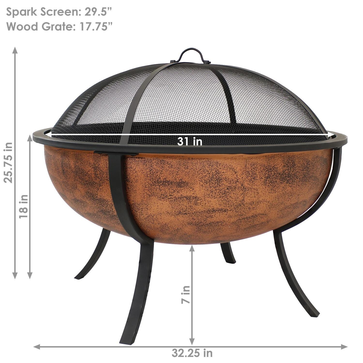 Ultimate Patio NB-550 32 Inch Round Steel Wood-Burning Fire Pit in Copper - Overall Dimensions and Clearance - Dimensional thumbnail