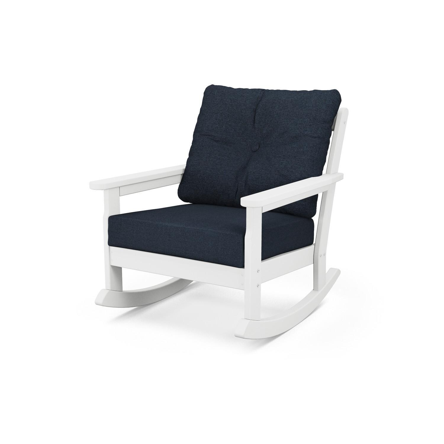 Vineyard Recycled Plastic Rocking Club Chair in White/Marine Indigo by POLYWOOD