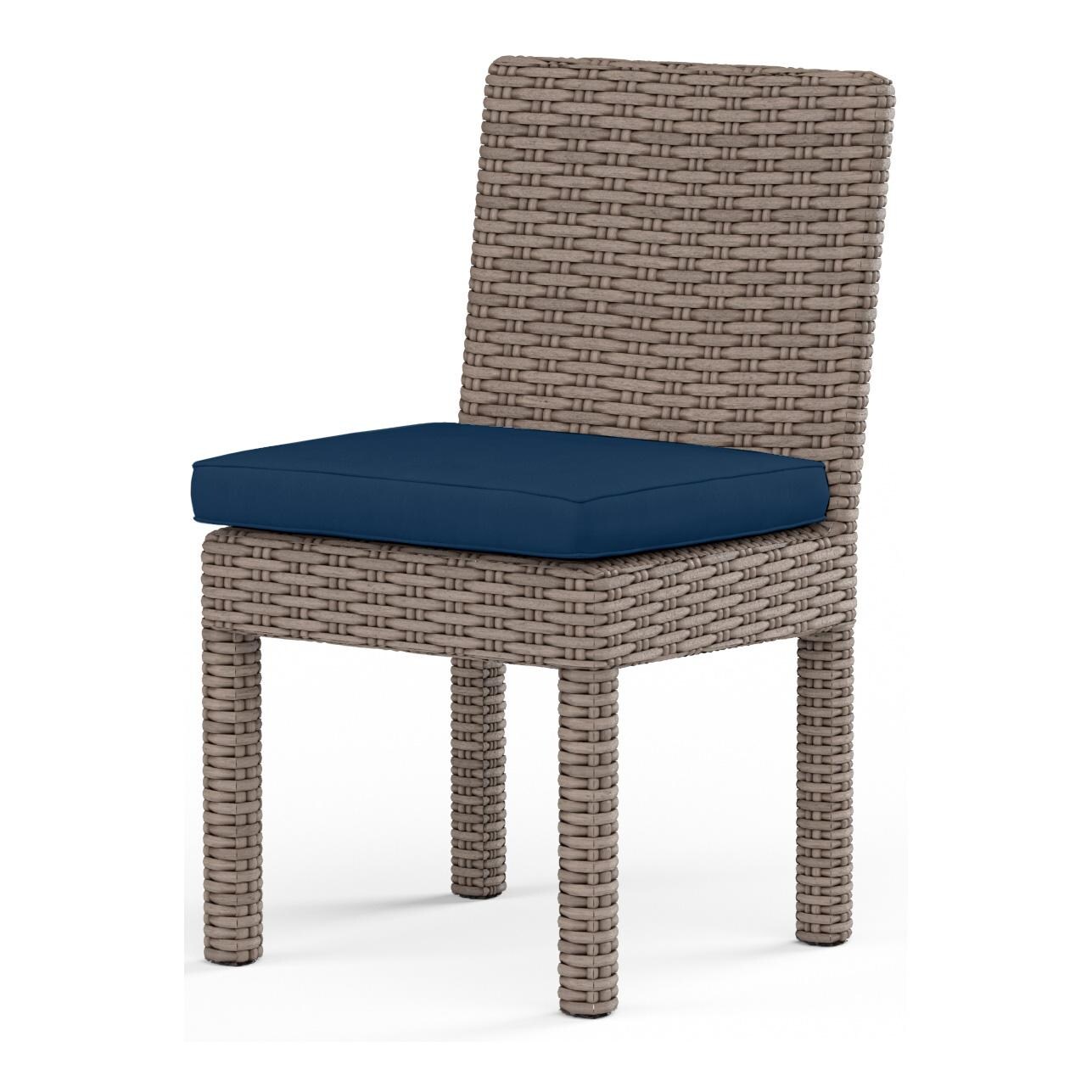 Coronado Wicker Dining Side Chair in Driftwood/Spectrum Indigo by Sunset West - White Background thumbnail