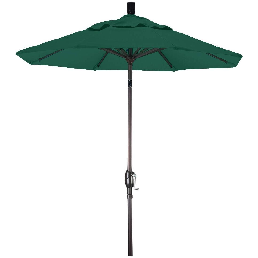 California Umbrella 6 Ft. Octagonal Aluminum Push Button Tilt Patio Umbrella W/ Crank Lift & Aluminum Ribs - Bronze Frame / Sunbrella Canvas Forest Green Canopy