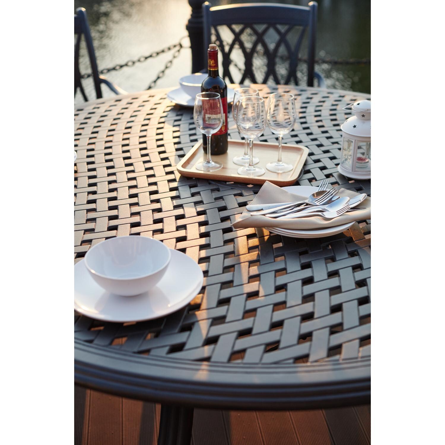 Darlee 201660-9PC-99LD Capri Cast Aluminum 71 Inch Round Dining Table - Top Detail thumbnail