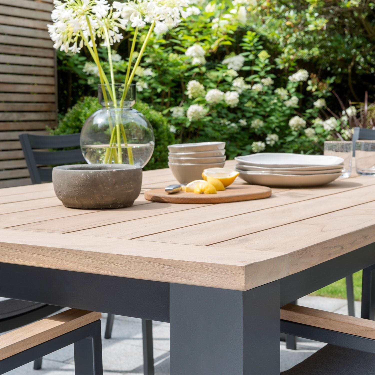 Elba 9 Pc Aluminum/Teak Dining Set By KETTLER - Dining Table - Aluminum/Teak - Detail thumbnail