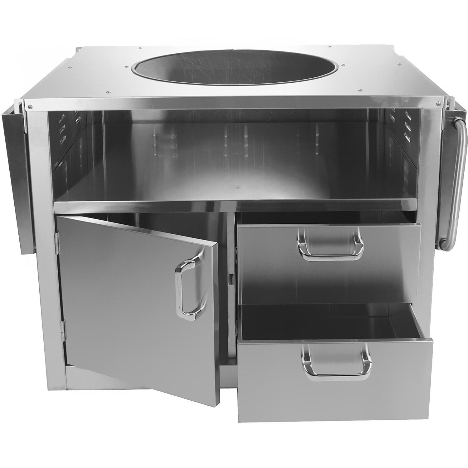 BBQ Guys Stainless Steel Kamado Cart - Open With Shelves Down thumbnail