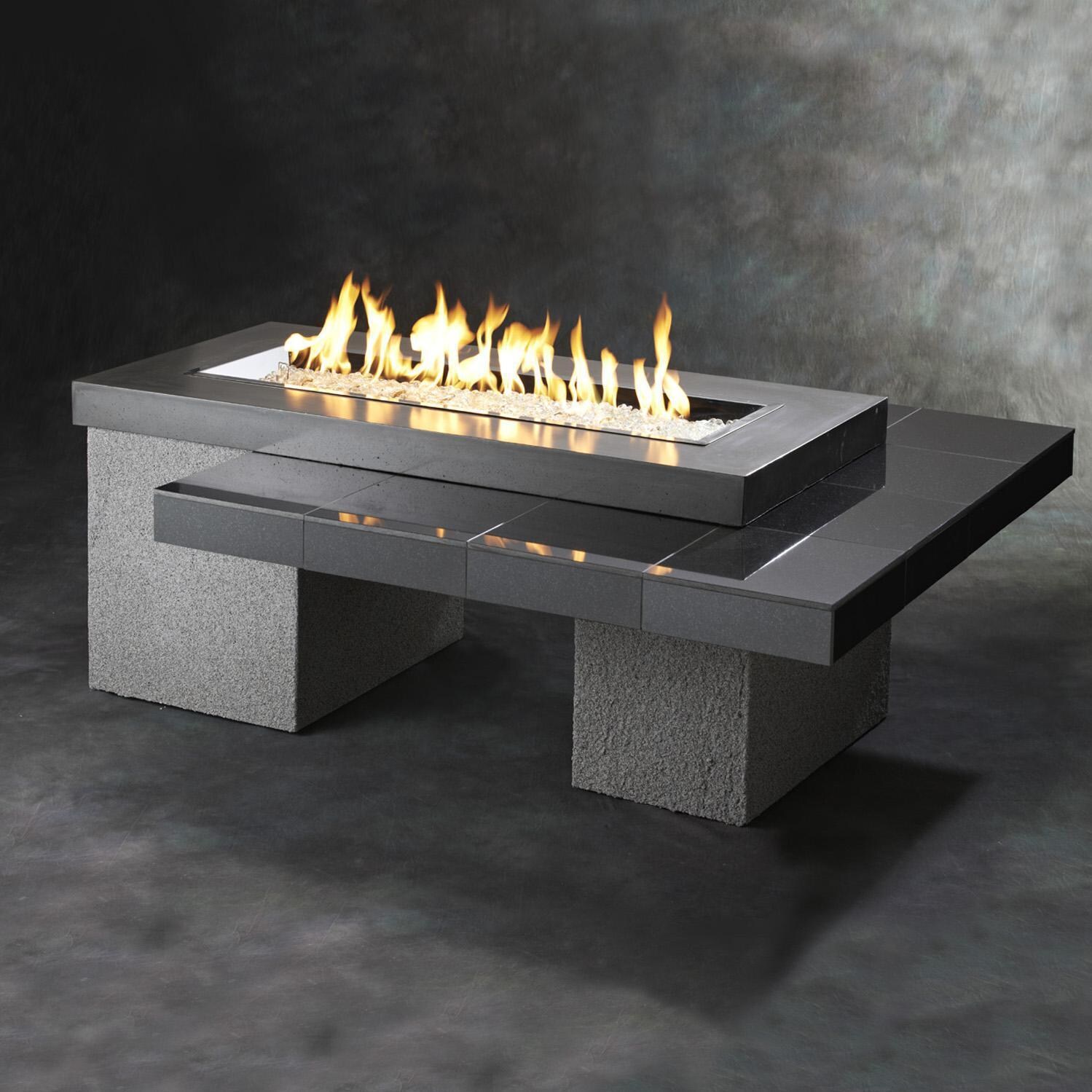 Emfield 65 Inch Rectangular Stucco Propane w/ Electronic Ignition Fire Pit Table in Black by Lakeview Outdoor Designs