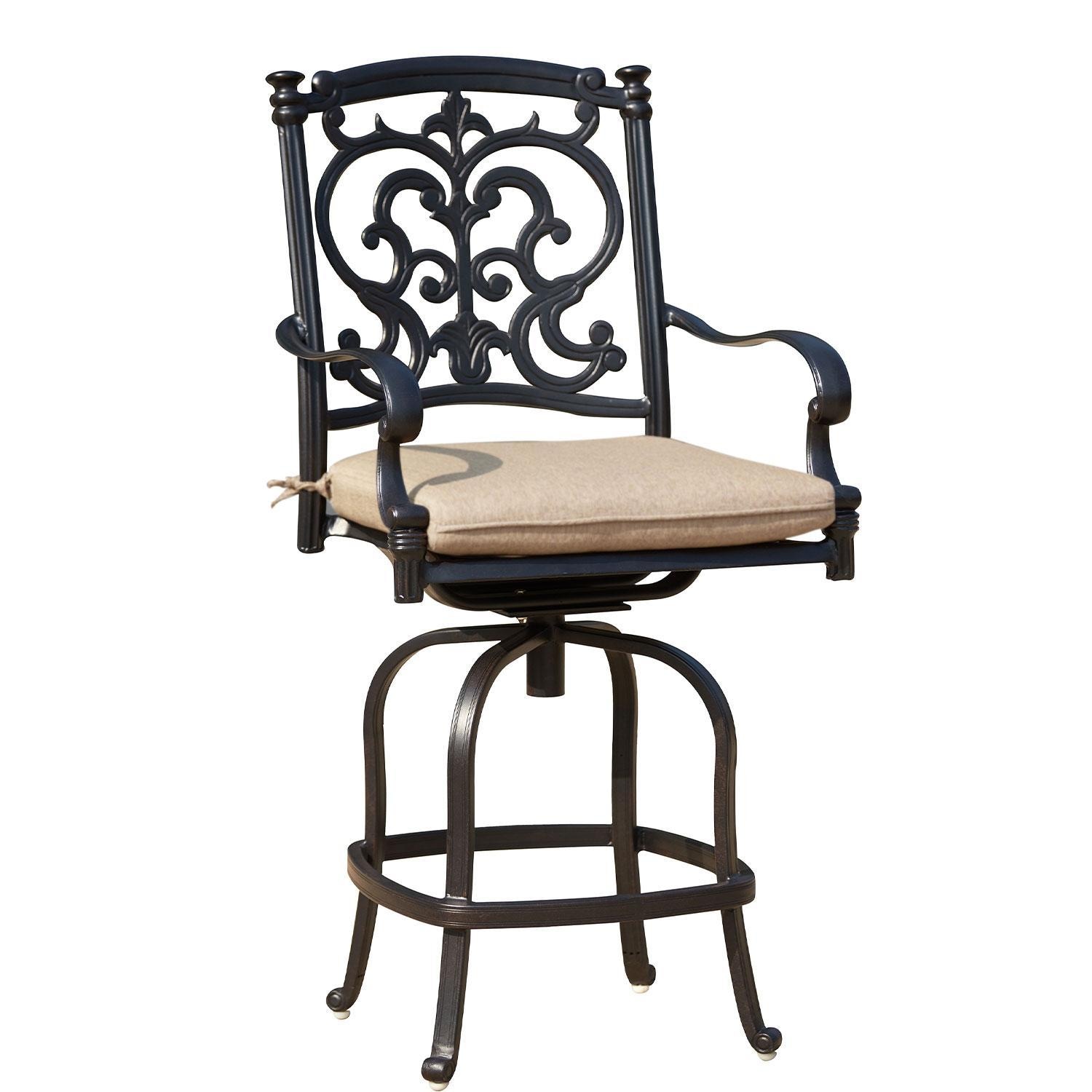 Santa Barbara Cast Aluminum Swivel Counter Height Bar Stool in Antique Bronze/Beige Canvas by Darlee
