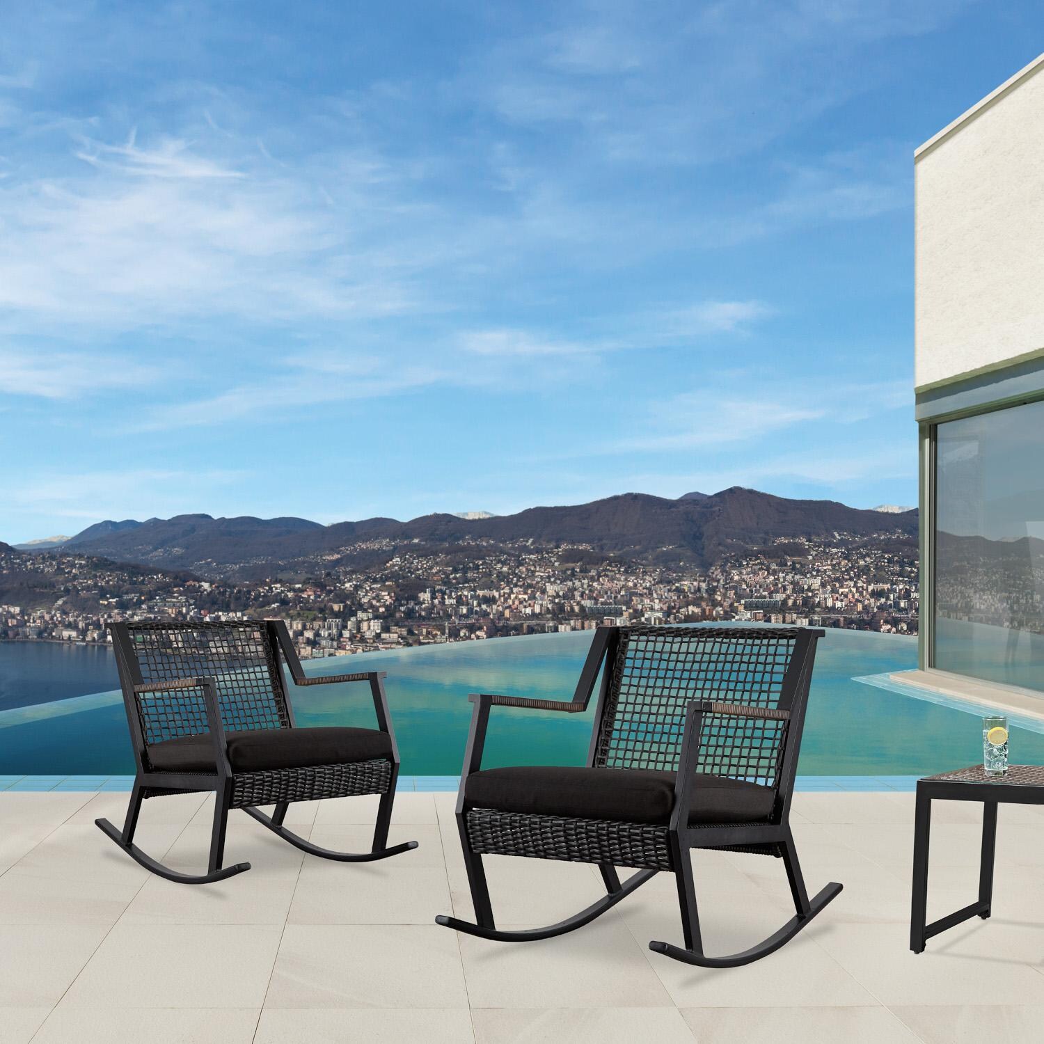 Lakeview Covewood 2 Piece Aluminum Rocker Chair Set - Black image