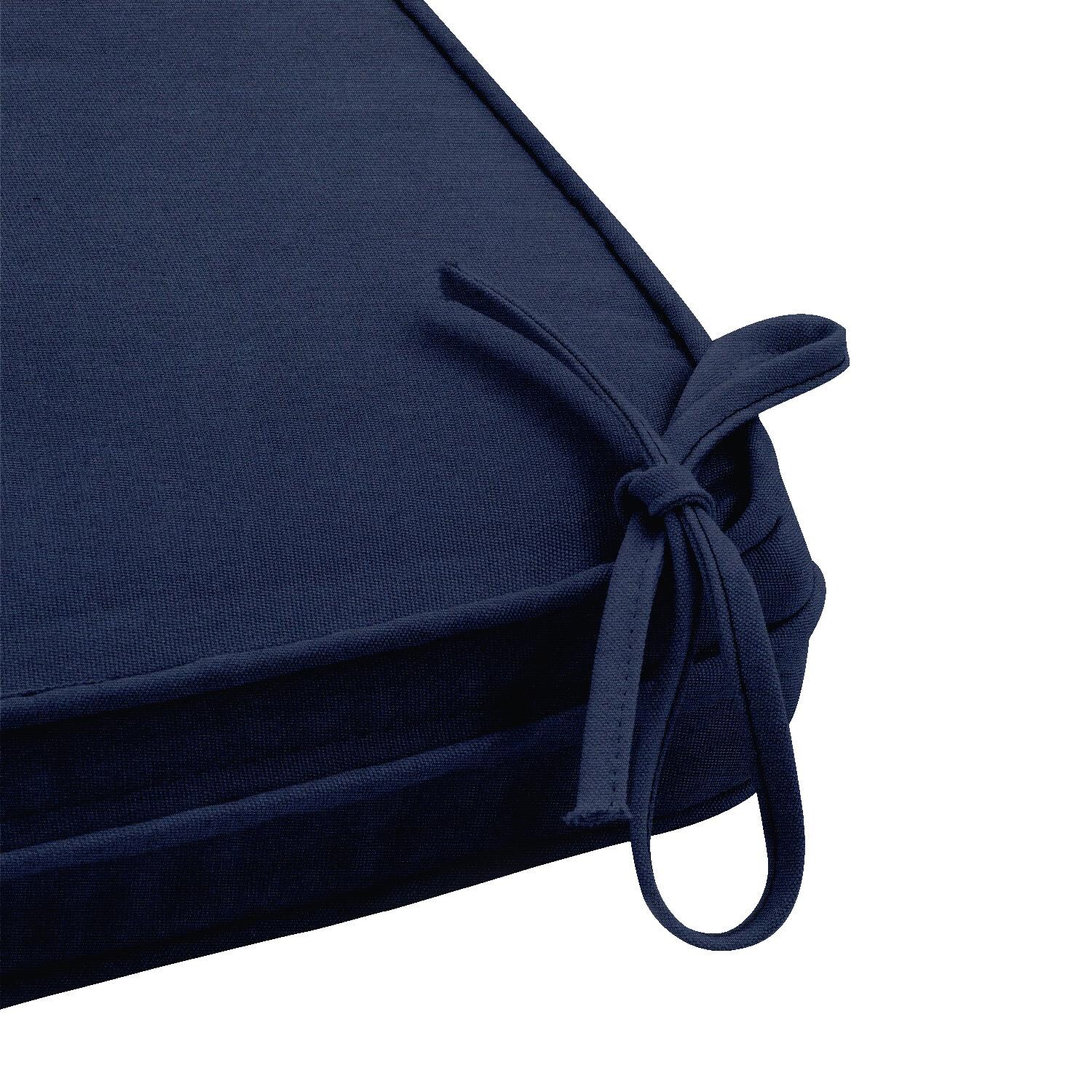 Sunbrella Canvas Navy Large Outdoor Replacement Bench Cushion W/ Piping By UltimatePatio.com - Tie Detail