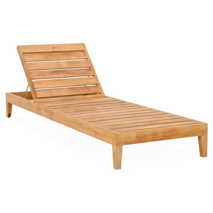 Teak + Table Monday Teak Patio Chaise Lounge in Carbon - Frame W/ Natural Cushions - White Background thumbnail