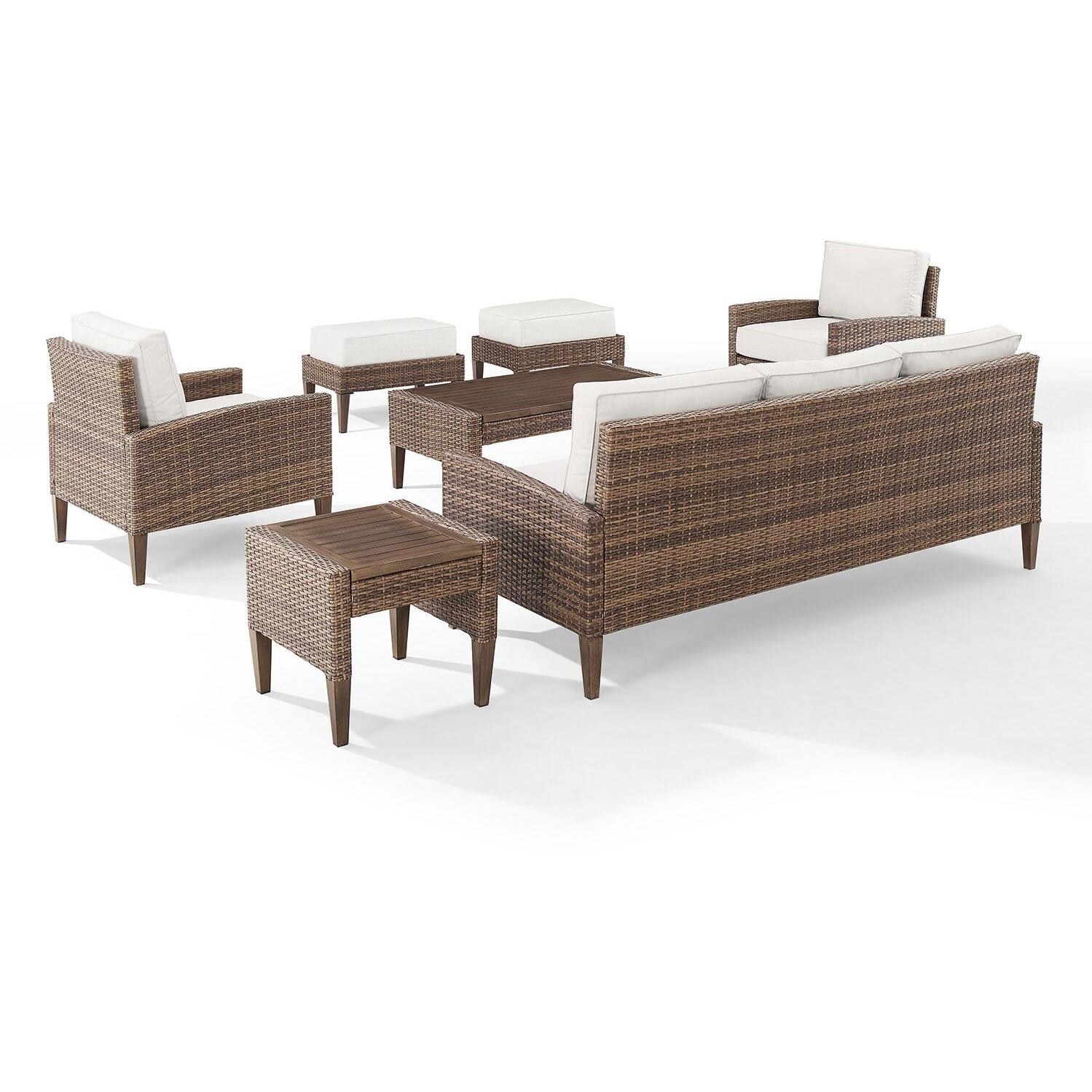 Ultimate Patio UP-92431BR-CR 7Pc Wicker Outdoor Sofa Patio Furniture Set in Creme - Rear - White Background thumbnail
