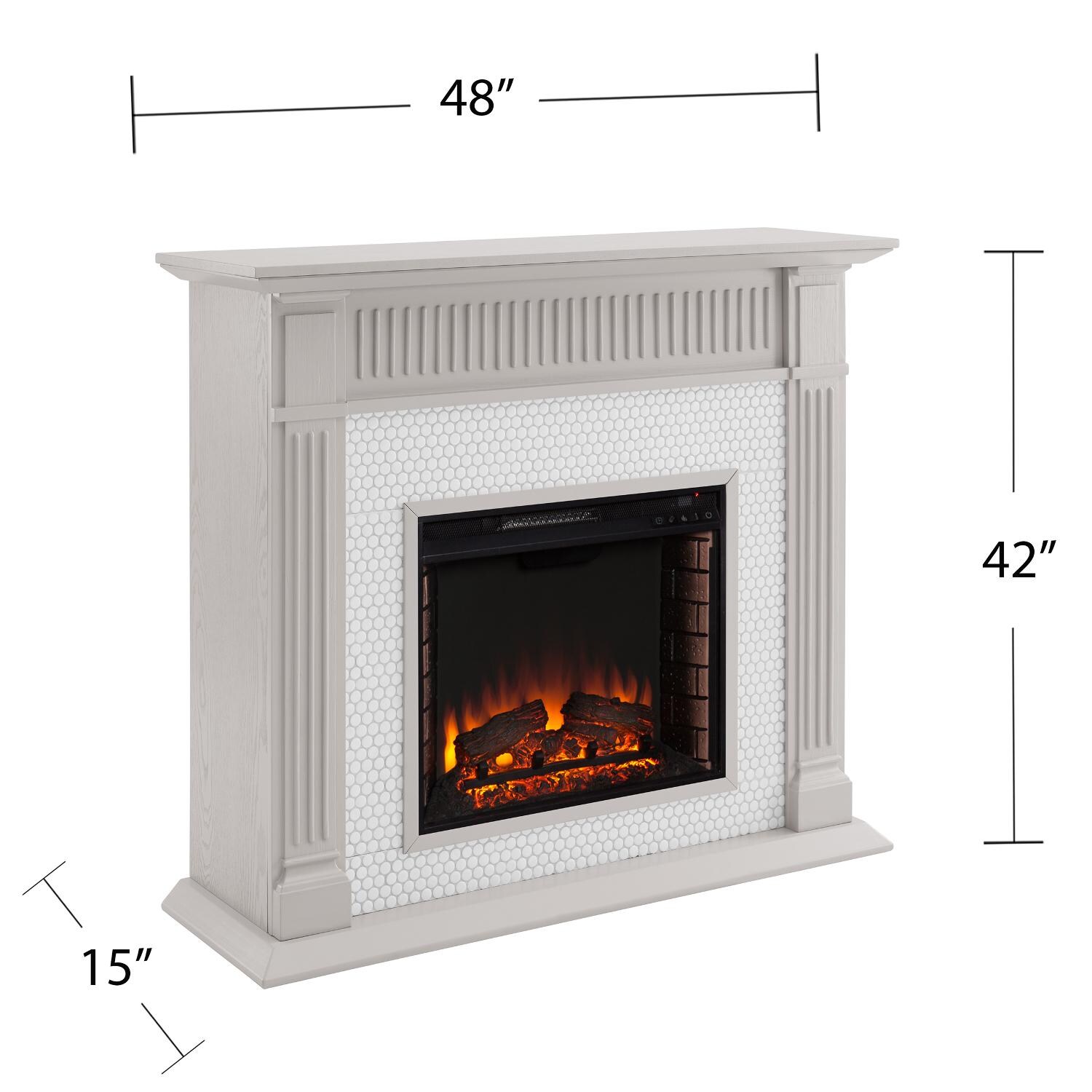 Southern Enterprises FE1009259 Chessing 48-Inch Electric Fireplace - Gray W/ White Penny-Tiles - Measurements thumbnail