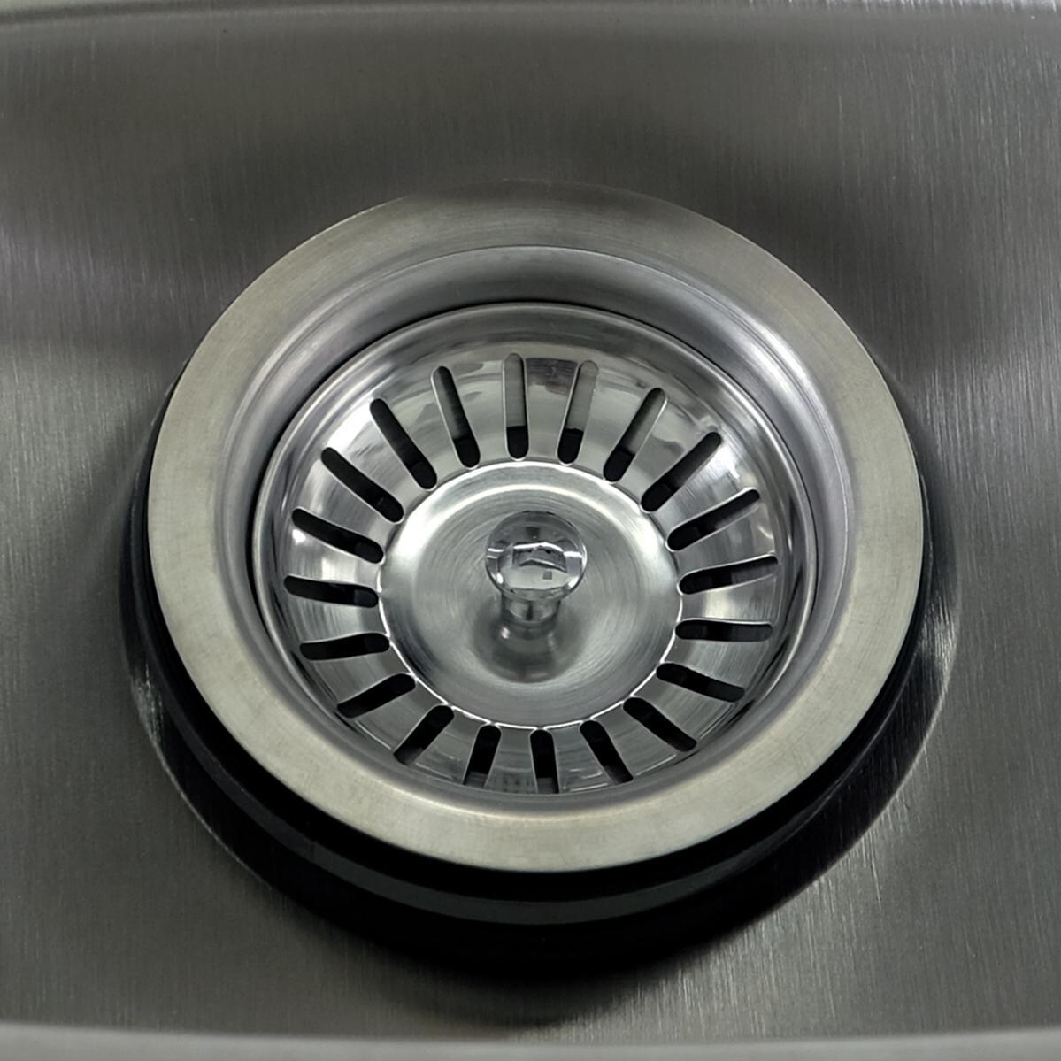 BBQGuys Signature - BBQ-SM2318-18G - 23 X 18 Stainless Steel Undermount Bar Sink W/ Sink Strainer - Strainer Closeup thumbnail