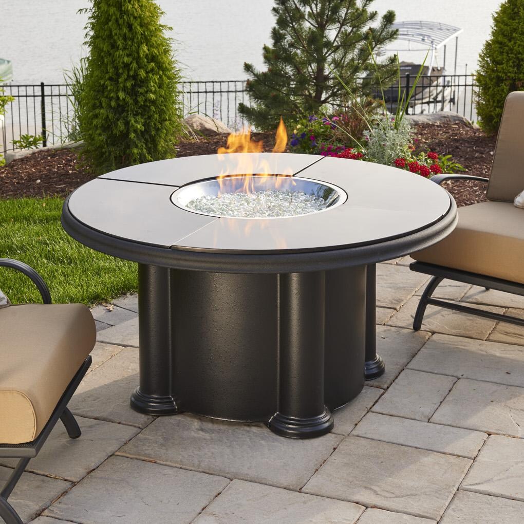 The Outdoor GreatRoom Company Grand Colonial 48-Inch Round Chat Height Natural Gas Gas Fire Pit Table with 20-Inch Crystal Fire Burner - Absolute Black - Ships As Propane With Conversion Fittings - GC-48-BLK-K-NG