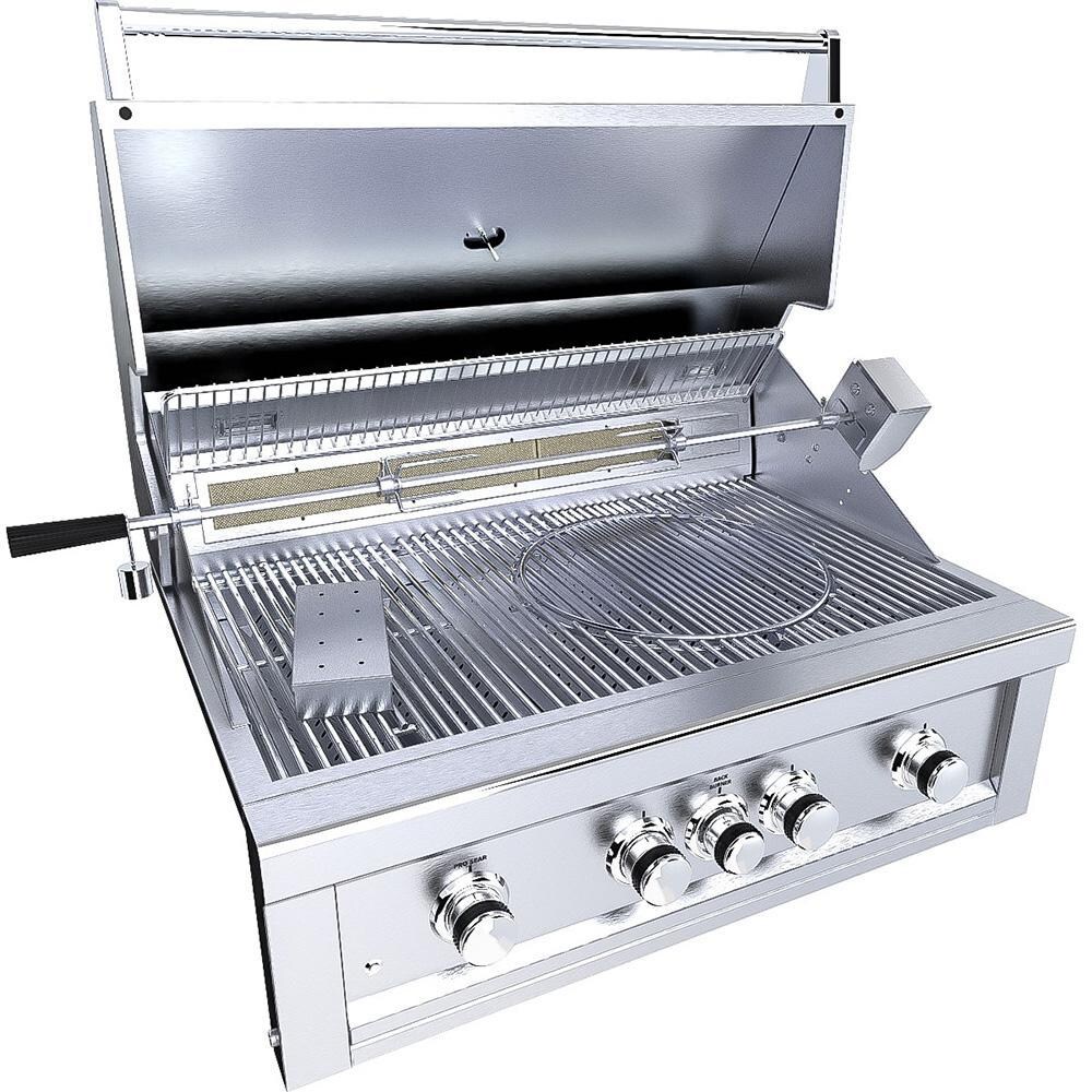 Sunstone Ruby4BIR-NG Ruby 36-in 4-Burner Built-In Natural Gas Grill & Rotisserie - Hood Open - White Background thumbnail